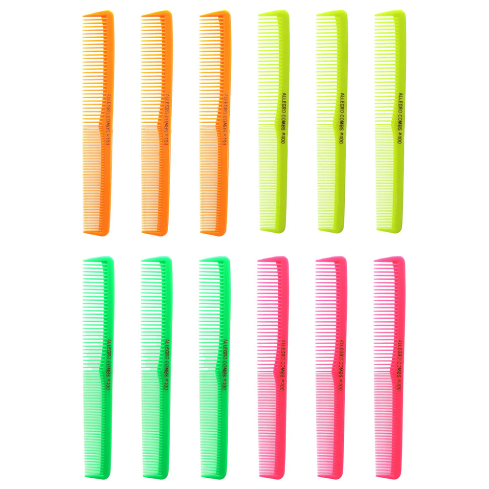 Professional Allegro #400 Barber Combs for Hair Cutting & Styling - 12 Pack All-Purpose Hairdressing Tools | Perfect for Salons, Home Haircuts & Beard Grooming