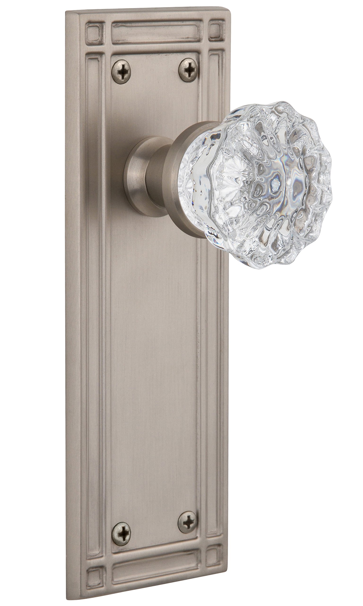 Vintage Mission Style Cabinet Plate with Crystal Glass Knob - Double Dummy Design in Satin Nickel Finish | Perfect for Kitchen Cabinets, Bathroom Vanities & Furniture Restoration Projects
