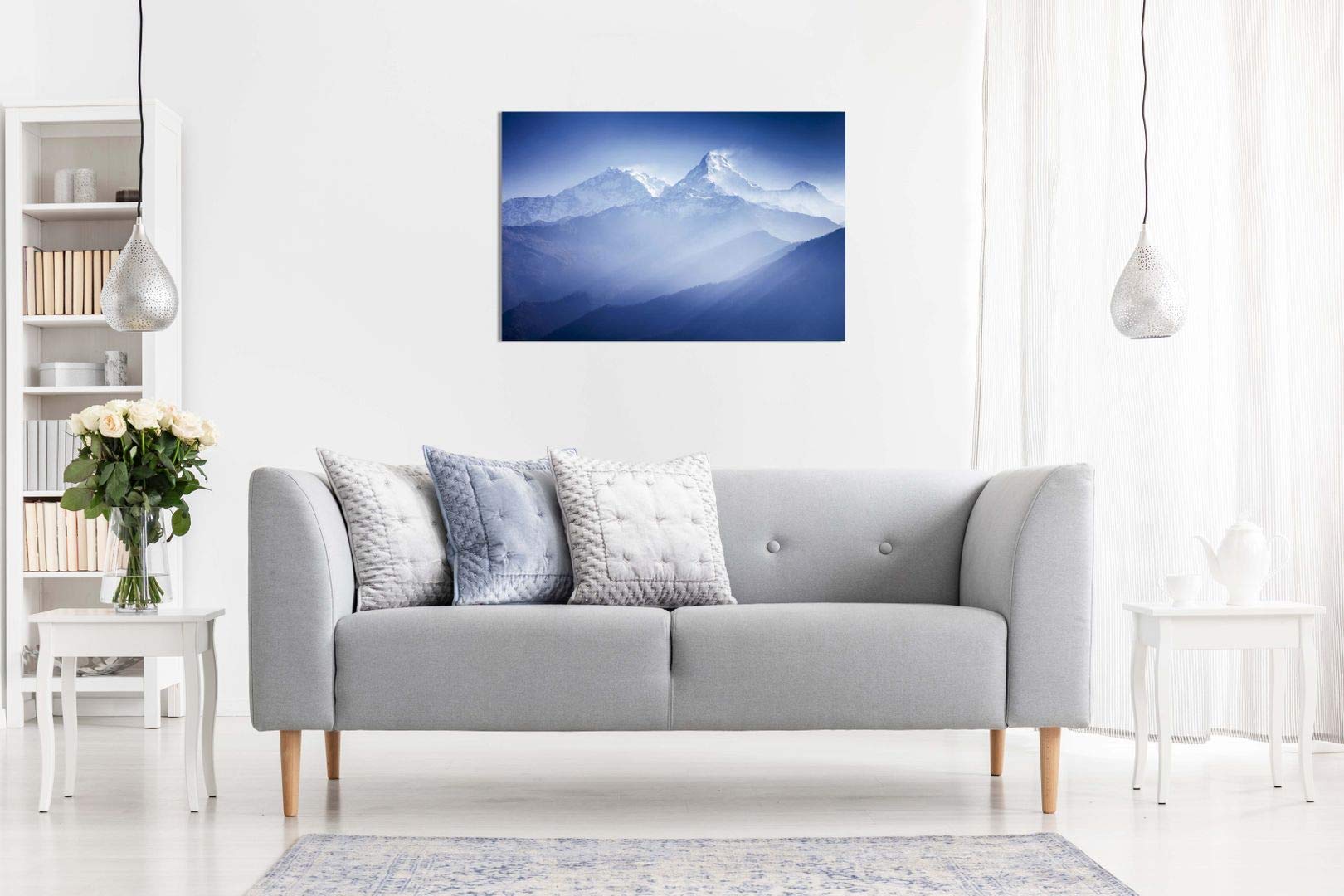 Blue Annapurna Mountains Landscape Canvas Wall Art Print - 36x24 Inches - Stunning Home & Office Decor for Living Room, Bedroom, or Office