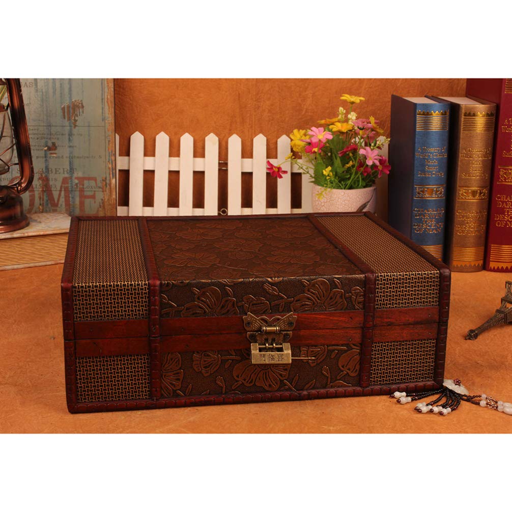 Cabilock Wooden Memory Box - Desktop Storage Organizer for Books, Jewelry & Documents - Decorative Treasure Box Without Lock (Lotus Design) - Perfect for Home Office, Gift Giving & Keepsake Storage