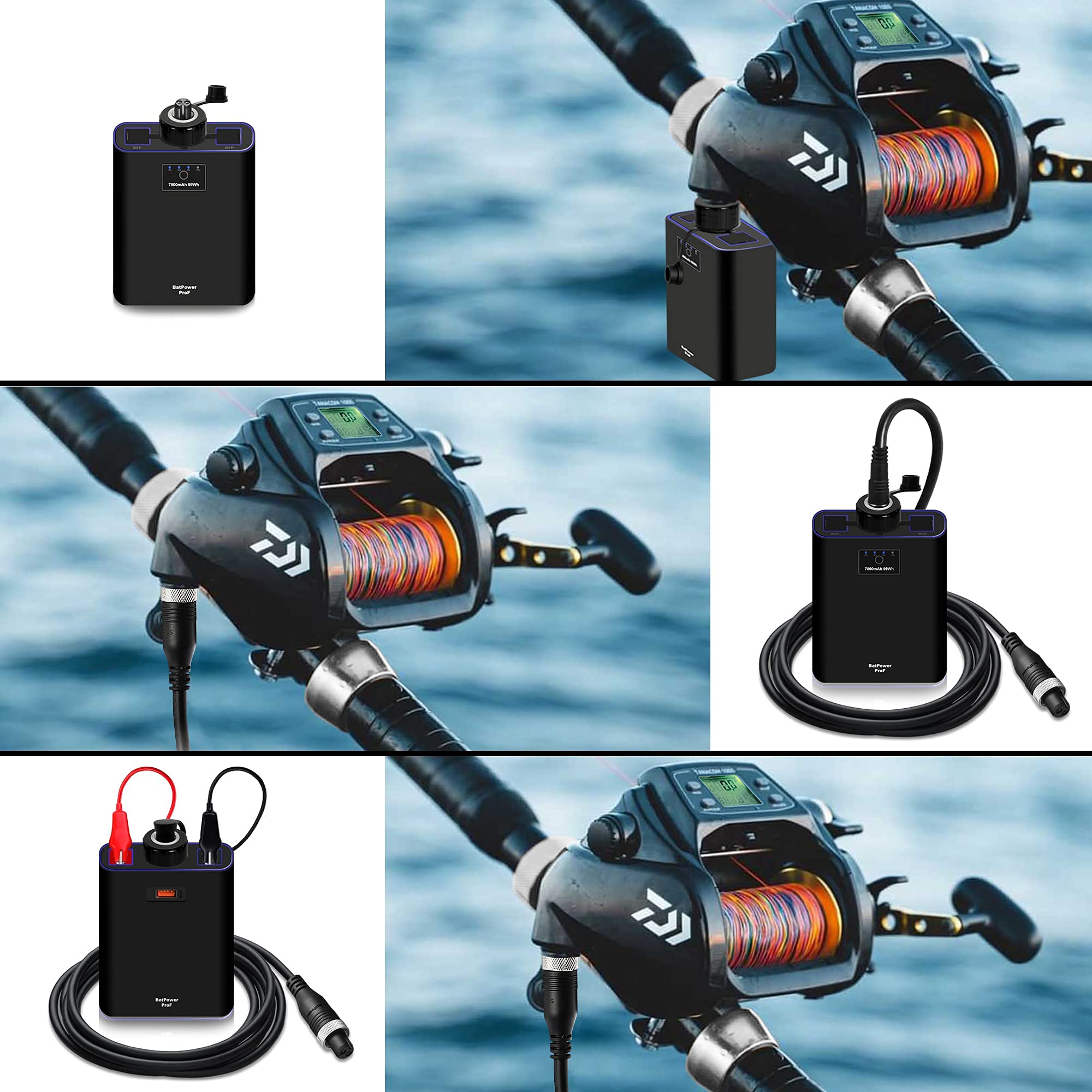 BatPower Prof 15Ah/7.8Ah Rechargeable Fishing Reel Battery for Daiwa Tanacom Seaborg Leobritz Shimano Electric Reels - Compatible Battery & Charger Set for Saltwater & Freshwater Fishing