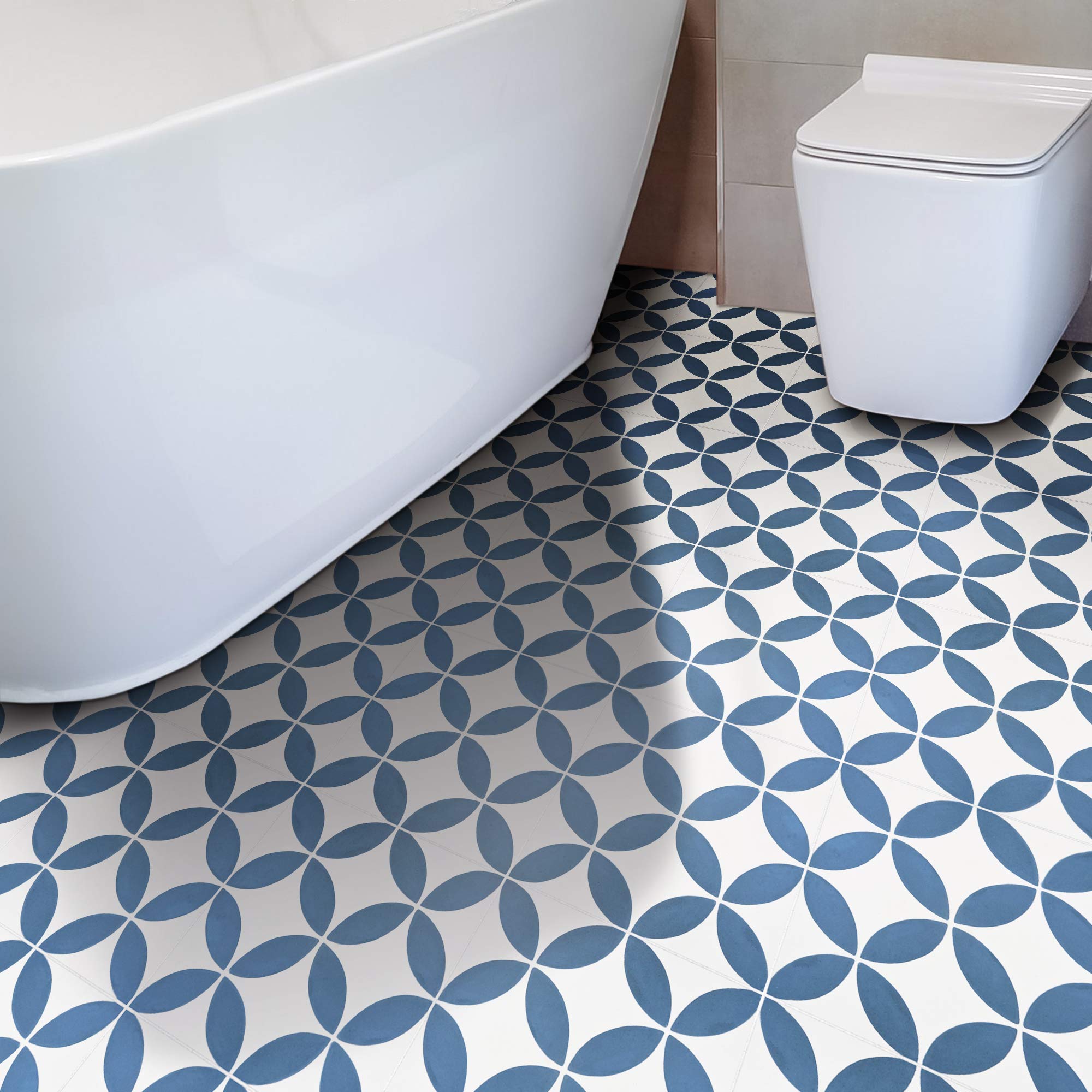 Handmade Moroccan Cement Mosaic Tile - Navy Blue & White Geometric Pattern for Kitchen Backsplash, Bathroom Floor, and Outdoor Patio Decor