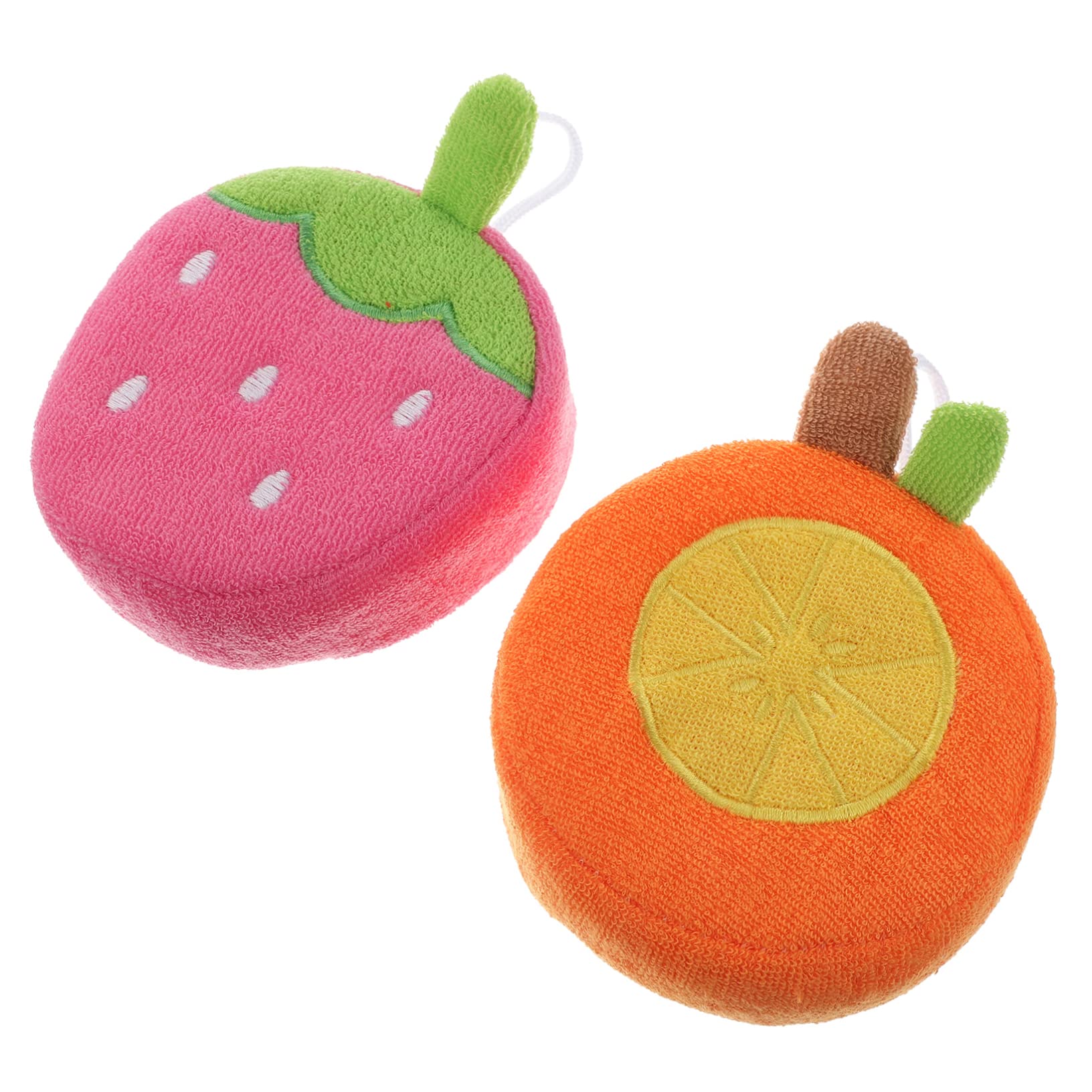 FOMIYES 2-Pack Fruit-Shaped Baby Bath Sponges - Soft Loofah Scrubbers for Kids, Gentle Exfoliating Bath Balls for Toddler & Infant Skin Care - Cute Cartoon Shower Sponges for Fun Bath Time & Sensitive Skin