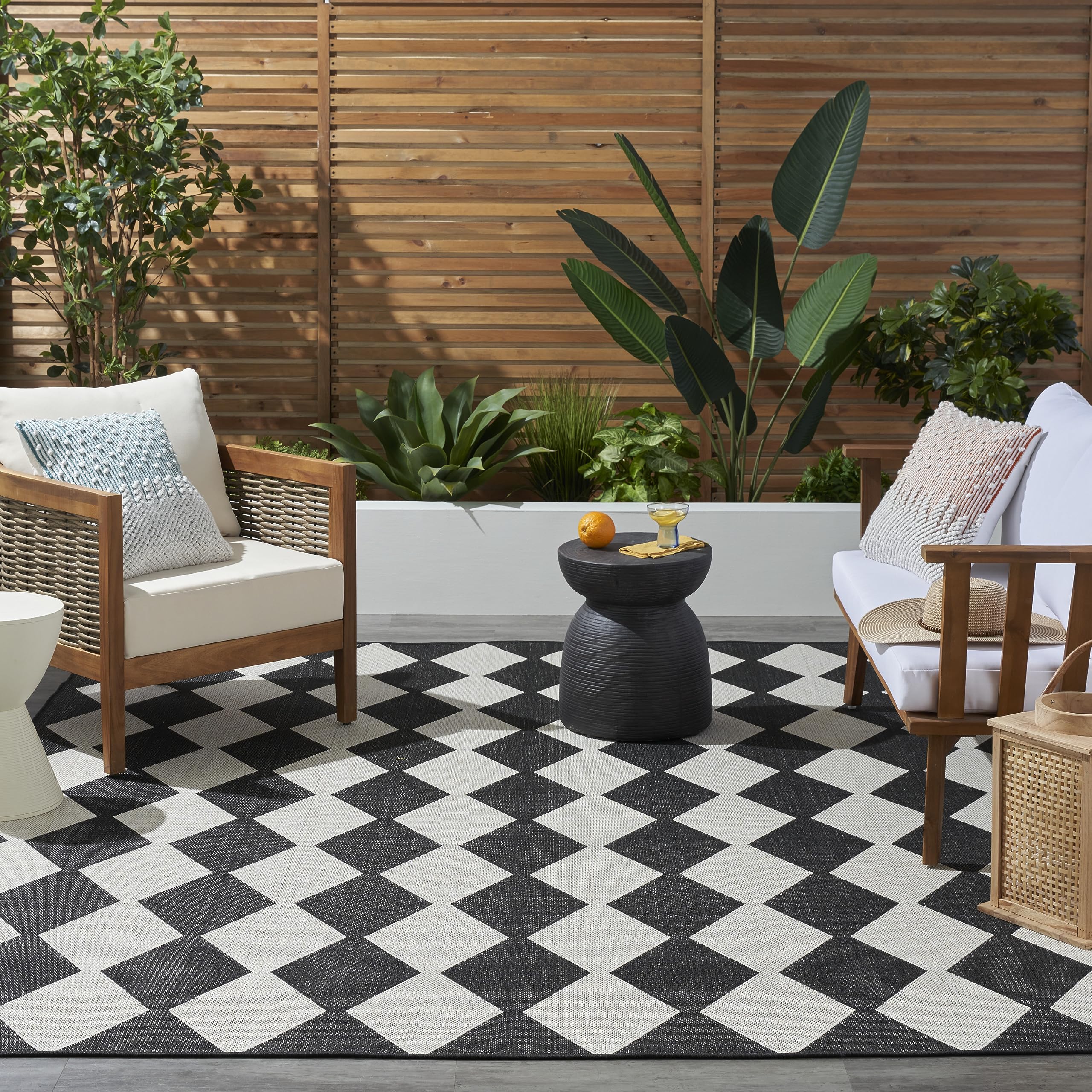 Nourison Positano 8x10 Indoor Outdoor Area Rug - Black, Easy to Clean, Non-Shedding - Perfect for Bedroom, Living Room, Dining Room, Backyard, Deck & Patio | Durable & Stylish Home Decor