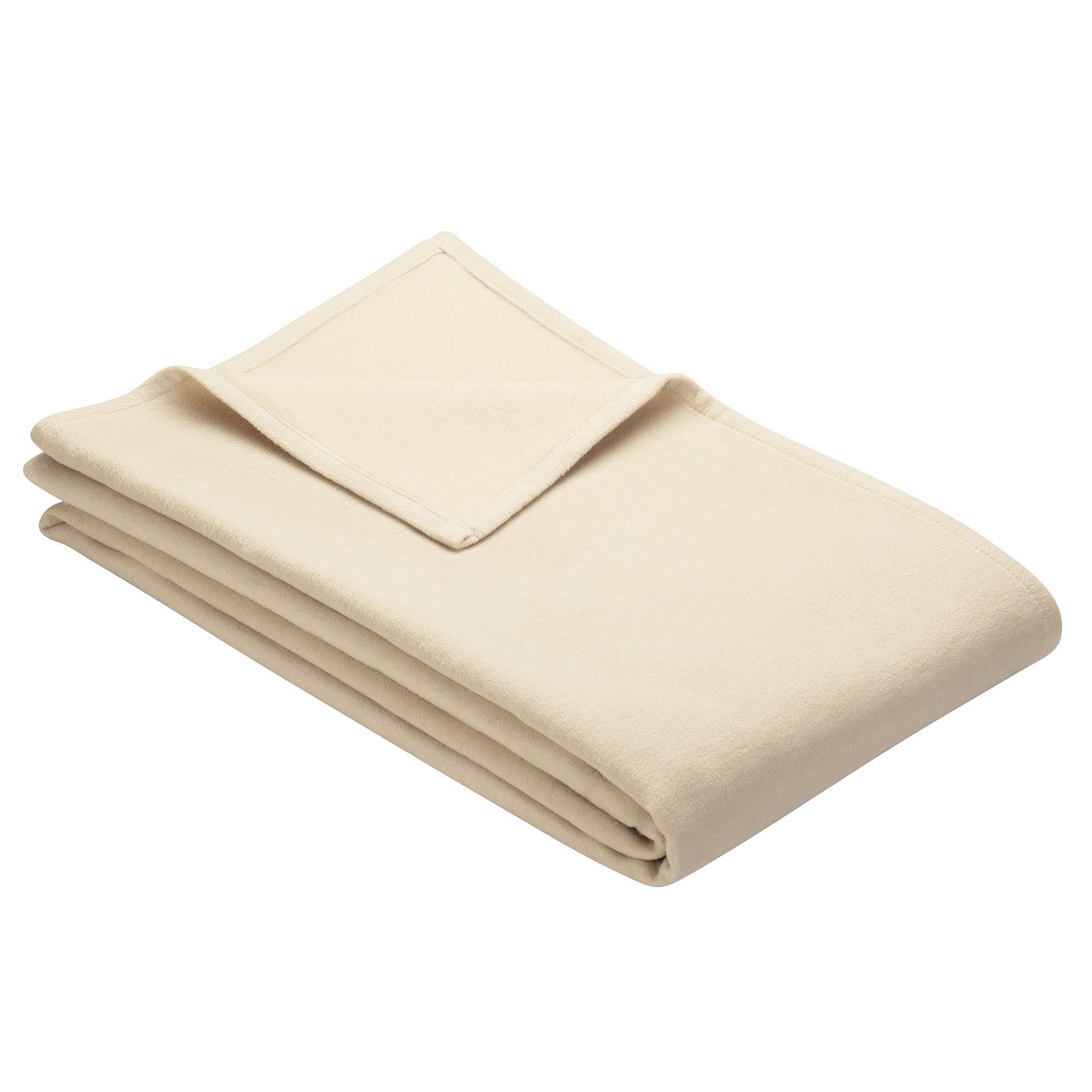 Ibena 100% Cotton Pure Blanket - Full/Queen Size Soft Breathable Bedding - Ivory Color for Cozy Bedroom, Living Room or Gift