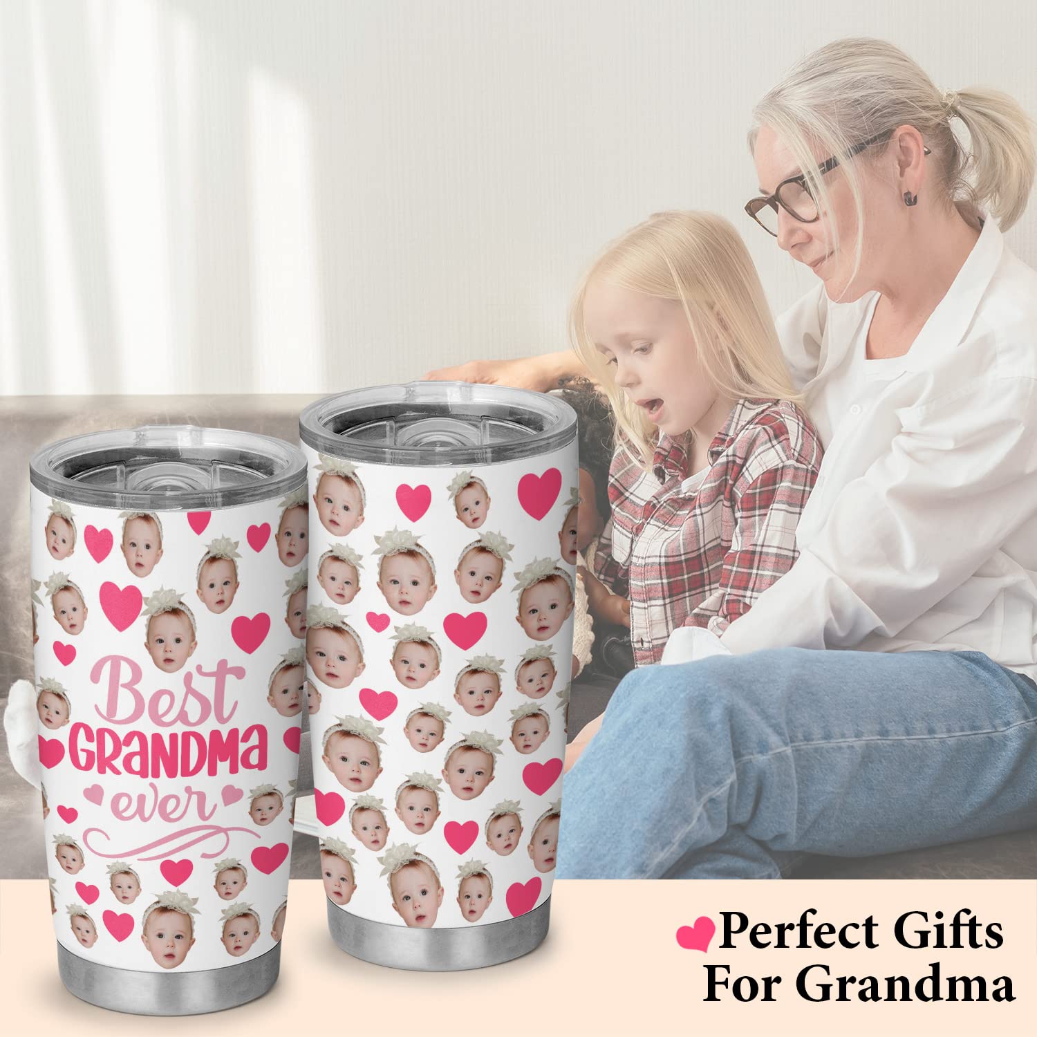 Personalized Custom 'First Time Grandma' Stainless Steel Tumbler - 20oz Insulated Travel Mug with 'Best Grandma Ever' Design - Perfect Christmas, Birthday & Mother's Day Gift for New Grandmas from Grandchildren - Ideal for Coffee, Tea & Hot/Cold Drinks at Home or On-the-Go