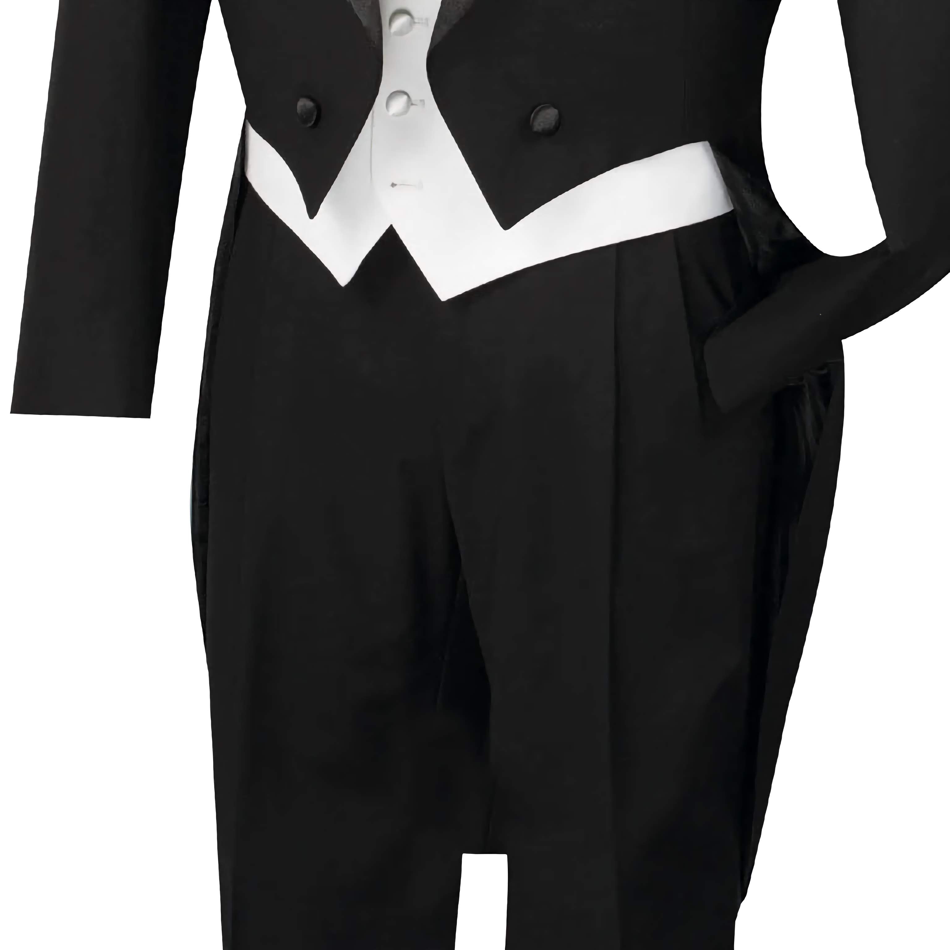 Black 3-Piece Men's Tuxedo Suit with Tails - Formal Wedding & Evening Wear | Slim Fit Business Attire for Grooms, Prom & Special Occasions