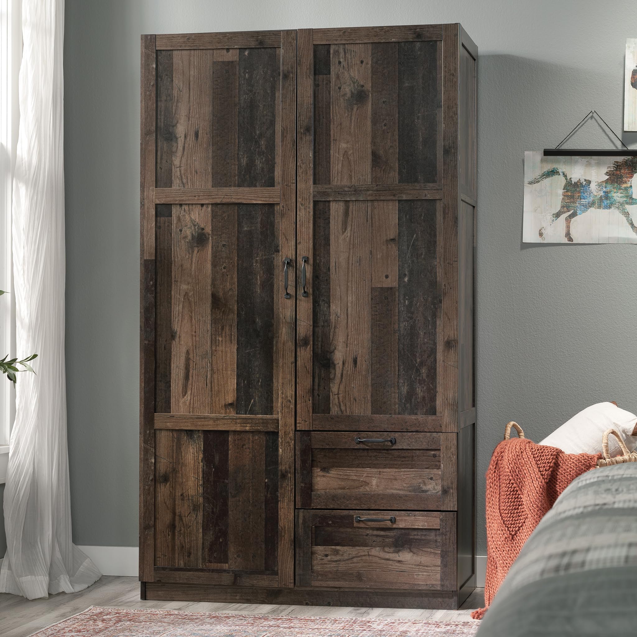 Sauder Reclaimed Pine Storage Wardrobe Cabinet - Pantry Organizer, Closet Storage Solution for Bedroom, Kitchen, and Home Organization