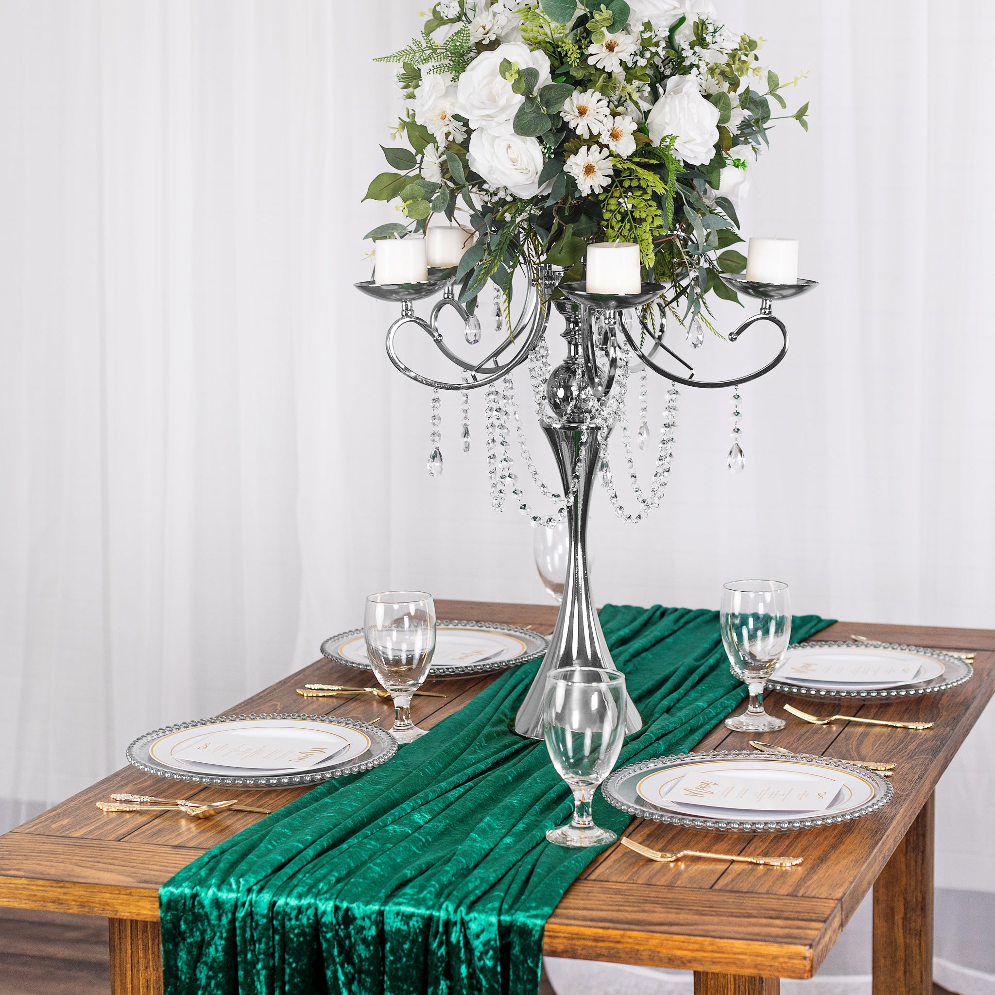 Elegant Royal Hanging Crystal Candelabra Centerpiece - Silver Chandelier for Dining Room, Wedding Decor & Luxury Home Lighting