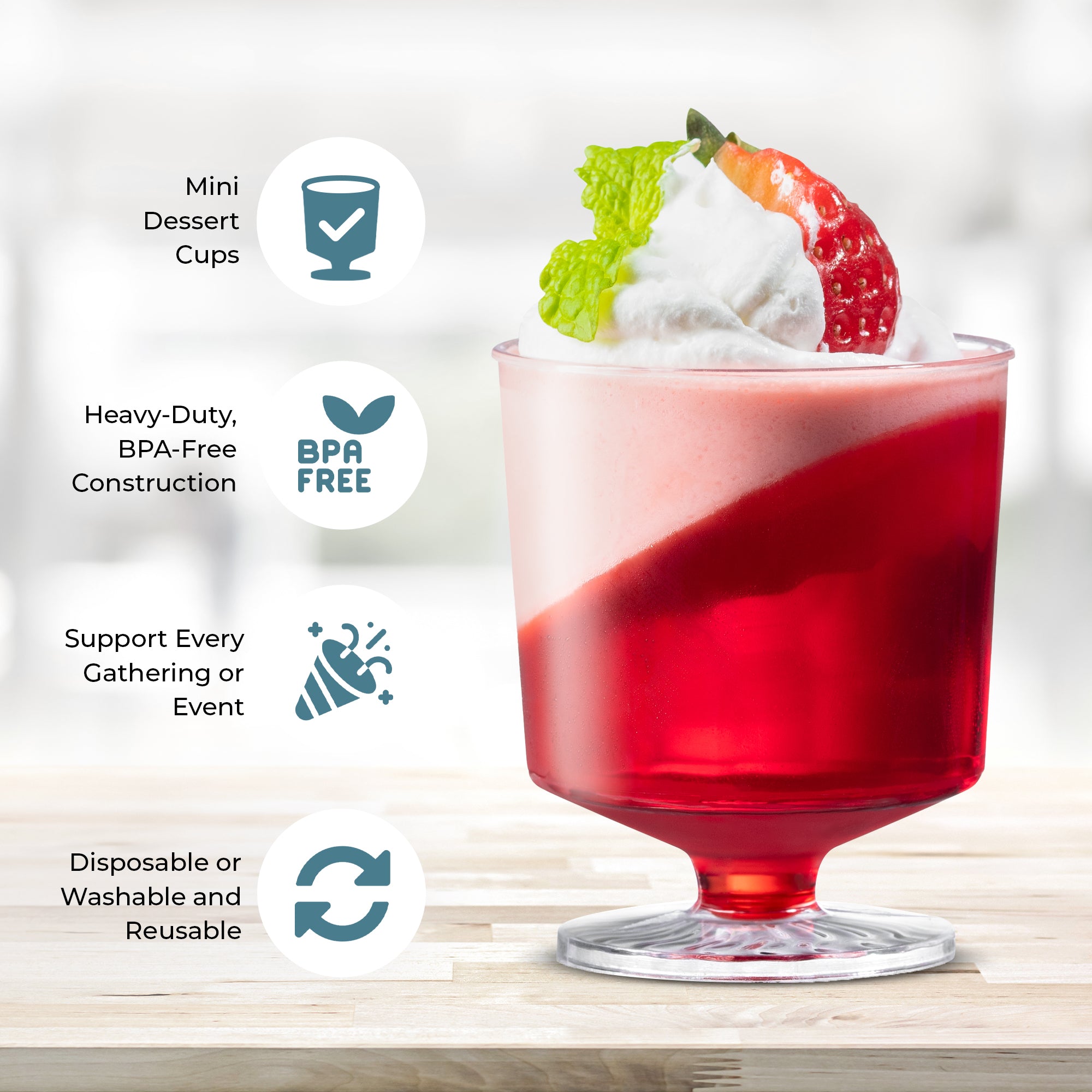 1.5 oz Clear Plastic Mini Mousse Cups - 24 Pack | Disposable Dessert Containers for Parties, Catering & Baking Supplies | Perfect for Mousse, Pudding, Jello & Small Treats