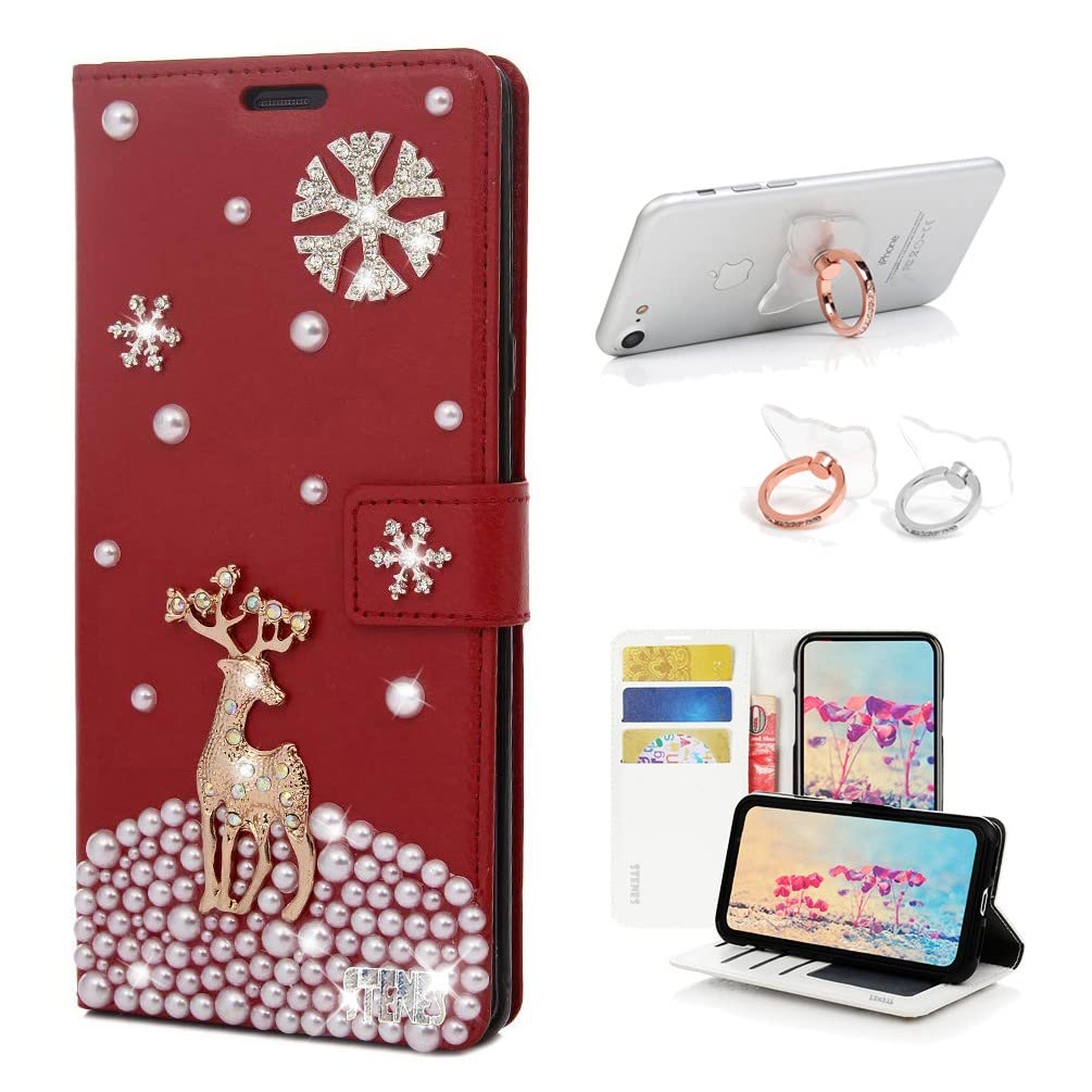 STENES Bling Wallet Case for Samsung Galaxy A02s - 3D Snow Deer Leather Cover with Ring Stand (2 Pack) for Daily Use & Travel