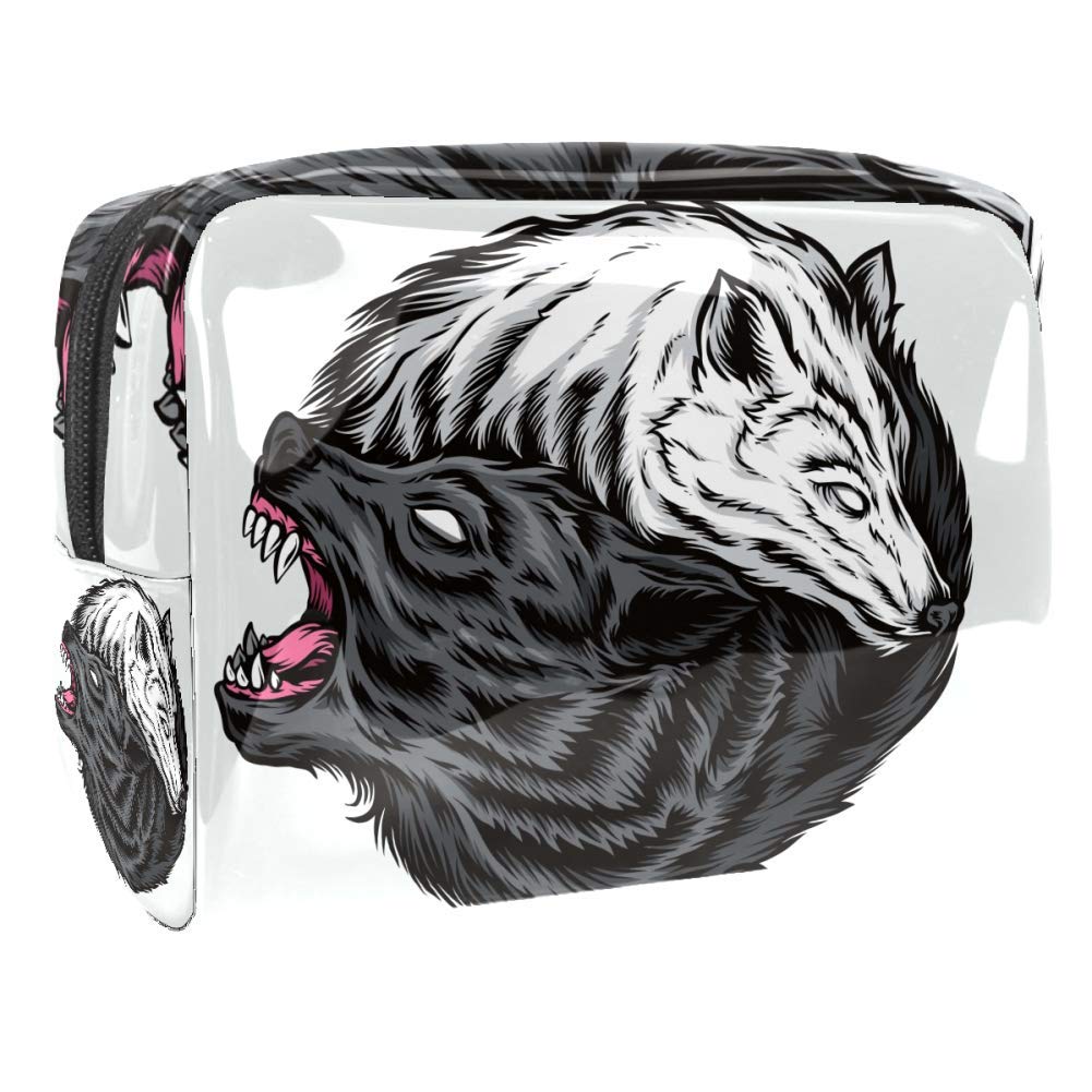 Portable Waterproof Makeup Bag with Zipper - Travel Toiletry Organizer for Women - Compact Cosmetic Pouch for Daily Use, Gym & Vacation - Wolf Prime Embrace Design