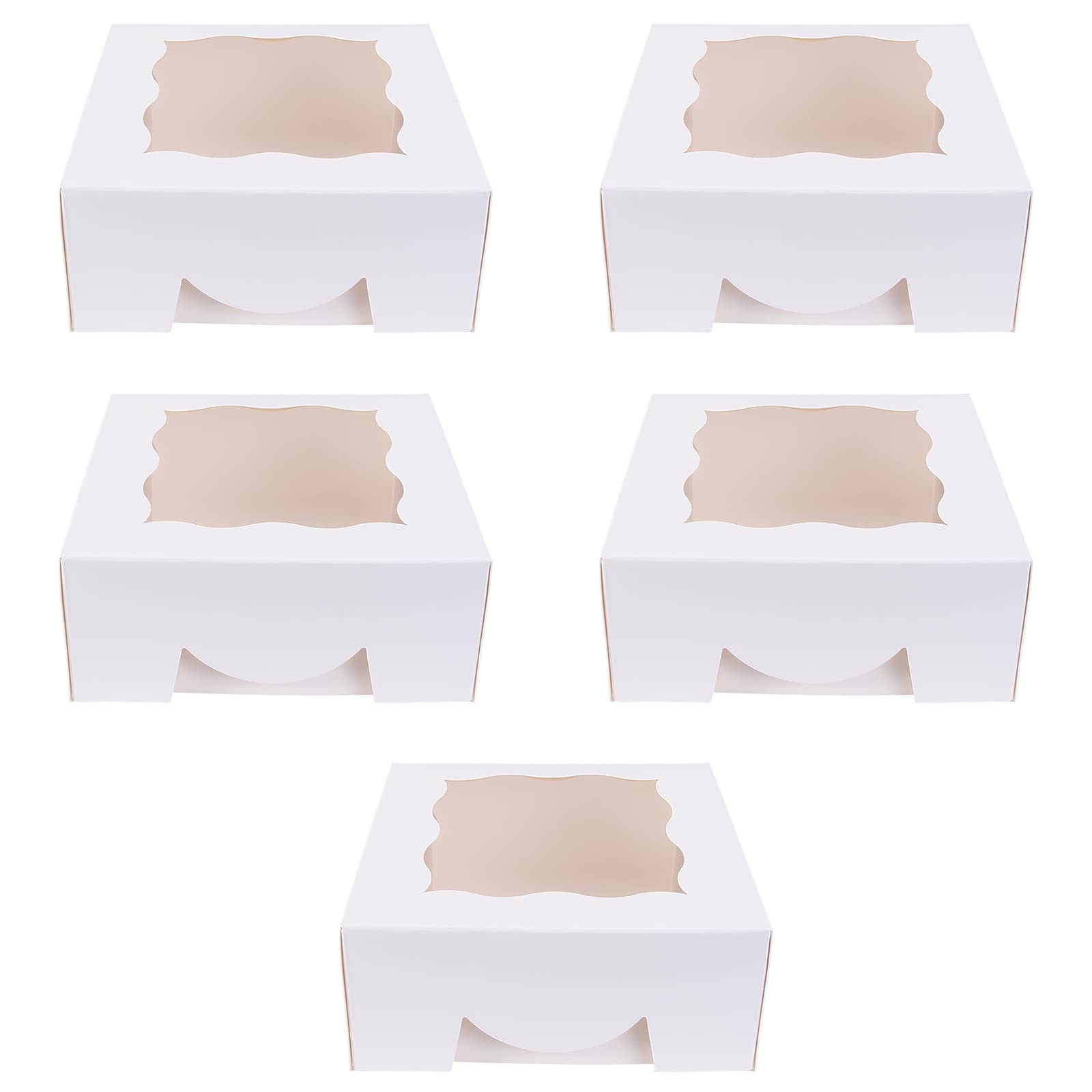 PRETYZOOM 5-Piece Kraft Cake Box Set - Cookie, Muffin, Egg Tart & Pastry Containers with Mini Cake Stand - Eco-Friendly White Paper Baking Storage for Weddings, Parties & Gift Packaging