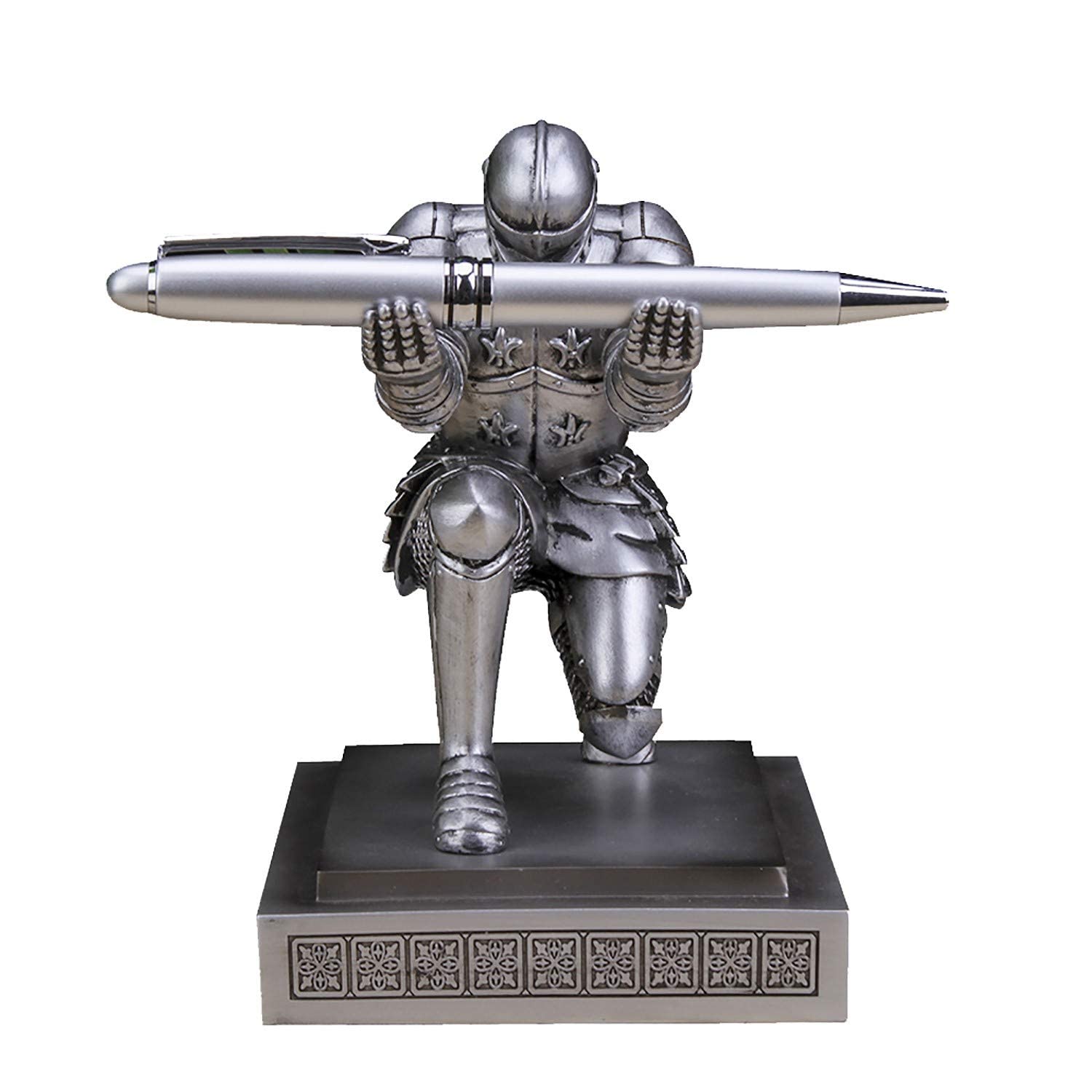 Personalized Knight Pen Holder with Pen - Elegant Silver Desk Organizer for Office, Home, or Gift | Stylish Pencil Stand for Writers, Students & Professionals