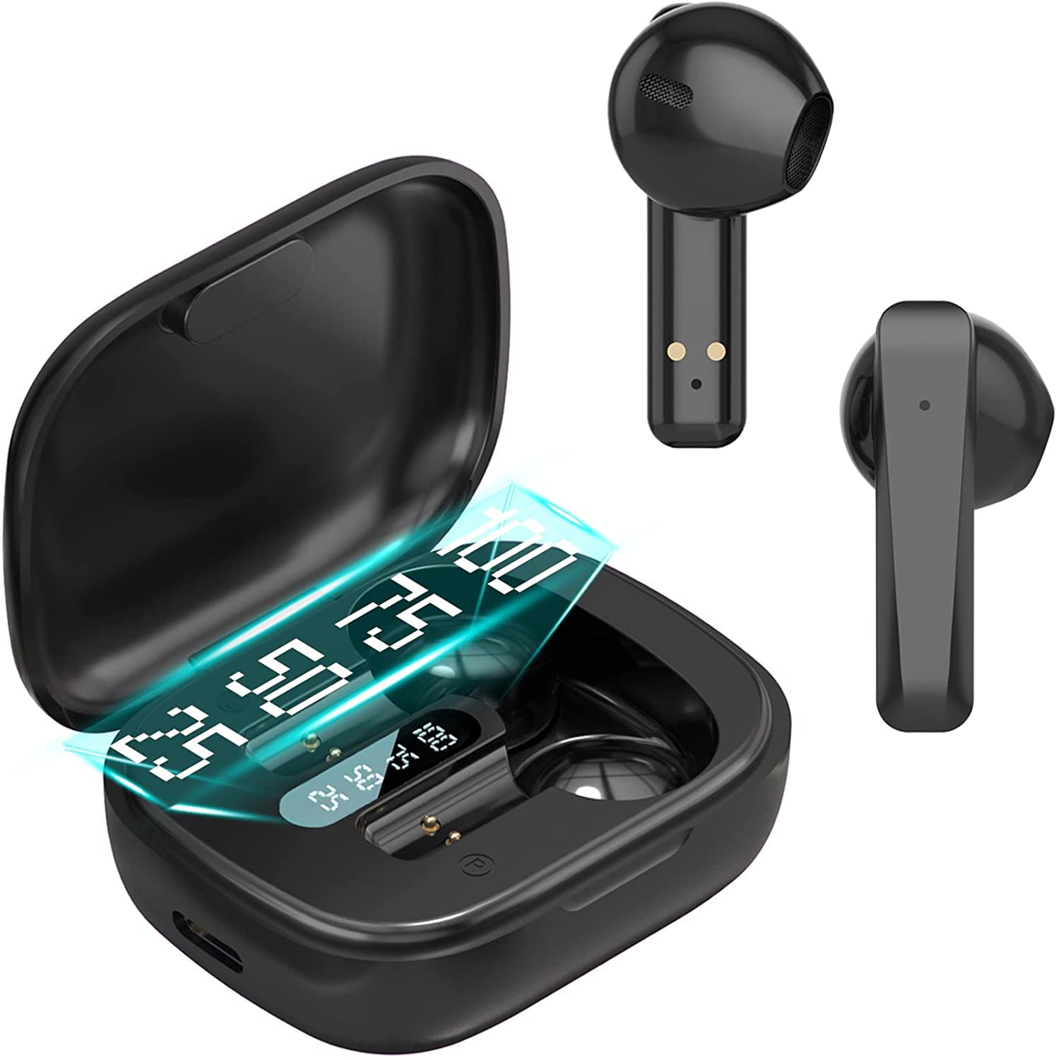Wireless Bluetooth Earbuds IPX7 Waterproof with Microphone, 30H Playtime & Charging Case, Hi-Fi Stereo Sound, Auto Pairing for iPhone Samsung iOS Android - Perfect for Gym, Running, Travel & Work Calls