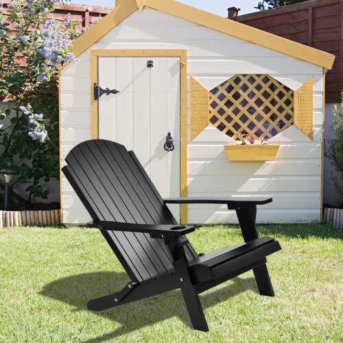 Premium Solid Wood Folding Reclining Adirondack Chair - Outdoor Patio, Beach, Garden Relaxation - Comfortable Adult Lounge Chair (Black) - Perfect for Backyard, Poolside & Coastal Living