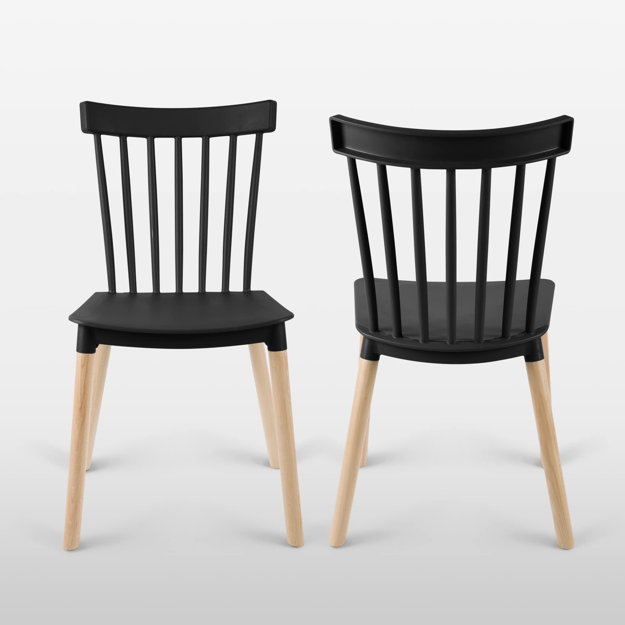 Modern Plastic Armless Dining Chairs with Wooden Legs - Set of 4 Contemporary Stackable Side Chairs for Kitchen, Dining Room, Restaurant, Cafe, Office & Home Decor - Perfect for Small Spaces and Modern Interior Design
