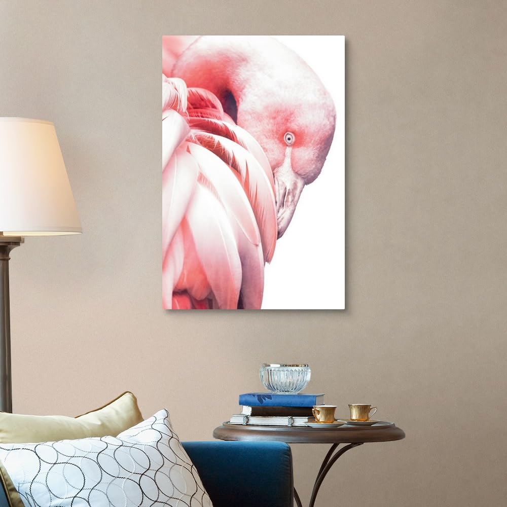 White Flamingo Canvas Wall Art Print - 24x36 Inch Tropical Bird Painting by Posterjunkie Designs | Premium Home Decor for Living Room, Bedroom & Office | Wildlife Nature Artwork for Coastal & Boho Style Interiors