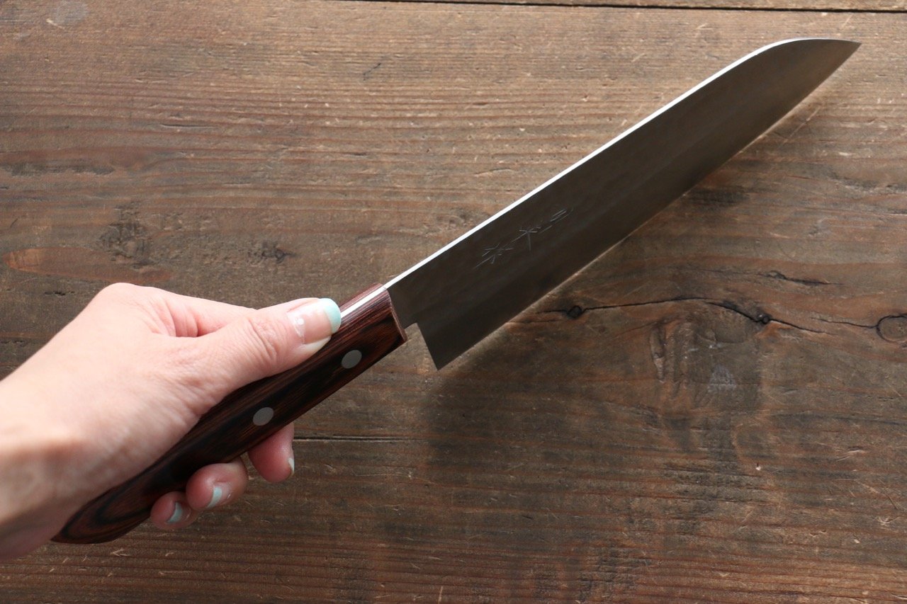 Premium Kunihira VG1 Hammered Santoku Knife 170mm with Mahogany Handle - Japanese Kitchen Knife for Slicing, Dicing & Chopping Vegetables, Meat & Fish - Perfect for Home Chefs & Professional Kitchens