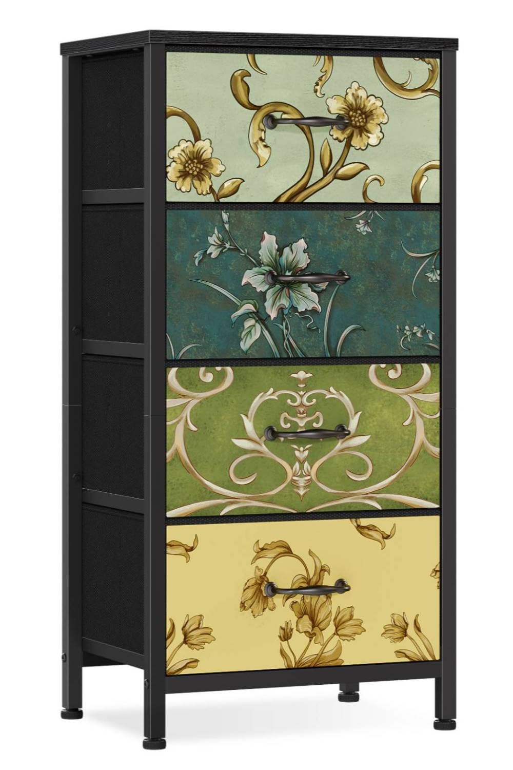 4-Drawer Dresser for Bedroom & Nursery - Fabric Storage Tower with Wood Top for Kids & Adults - Vertical Nightstand for Closet, Living Room - Retro Style Furniture Organizer