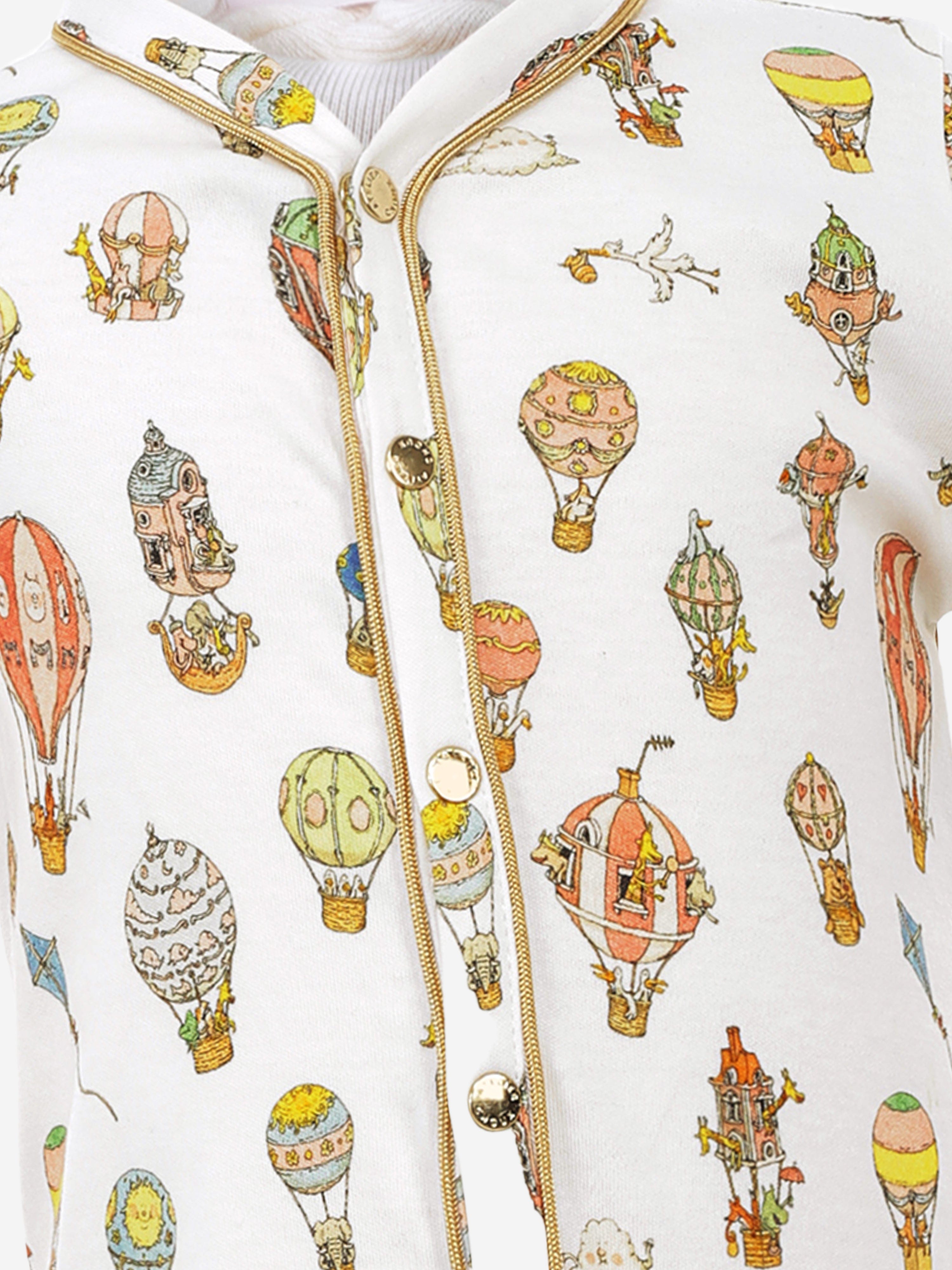 Atelier Choux Baby Hot Air Balloons Classic White Playsuit - Soft Organic Cotton Romper for Newborns & Infants - Perfect for Playdates, Photo Shoots & Special Occasions