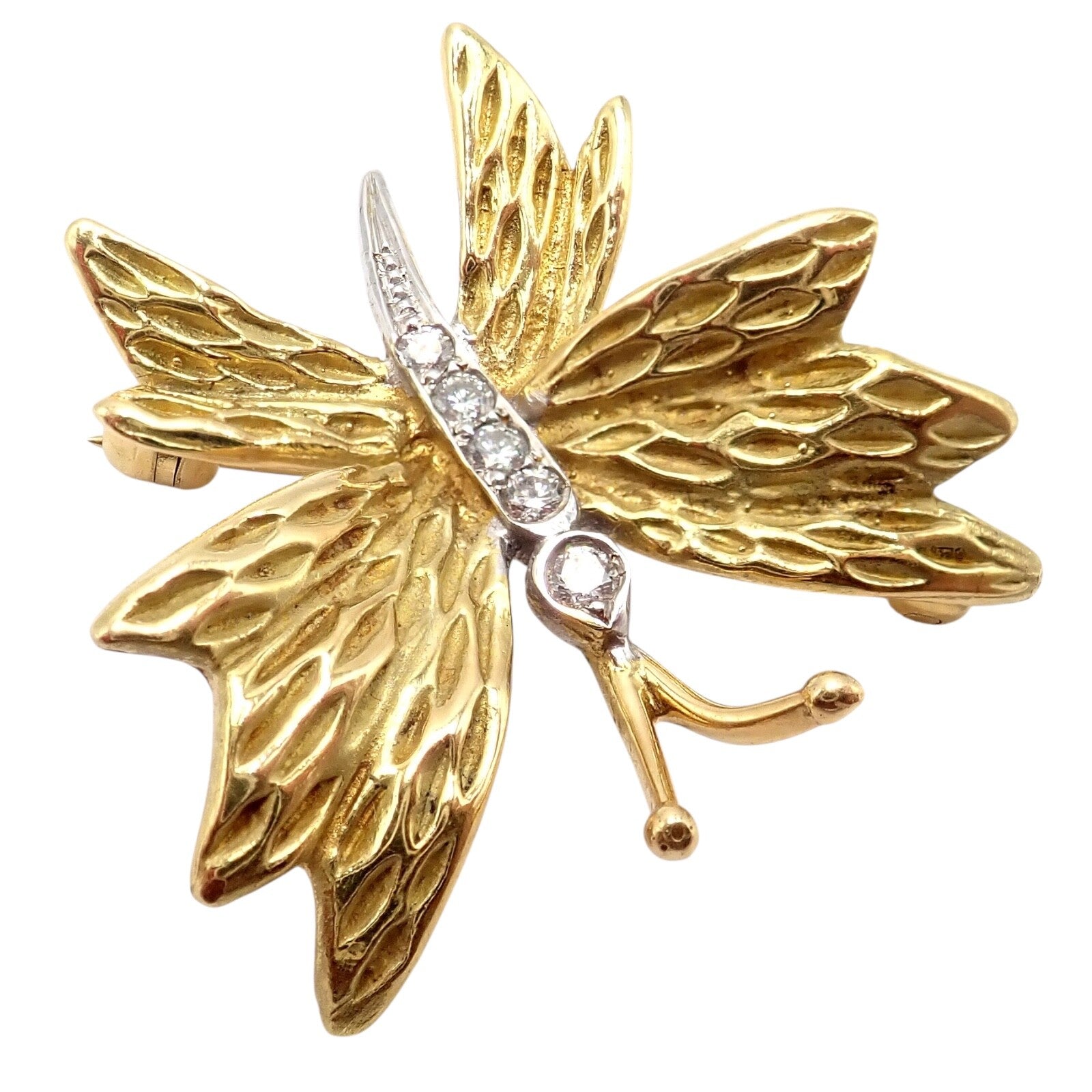 Authentic Tiffany & Co 18k Yellow Gold Platinum Butterfly Diamond Pin Brooch - Elegant Jewelry Gift for Women, Perfect for Weddings, Anniversaries & Special Occasions