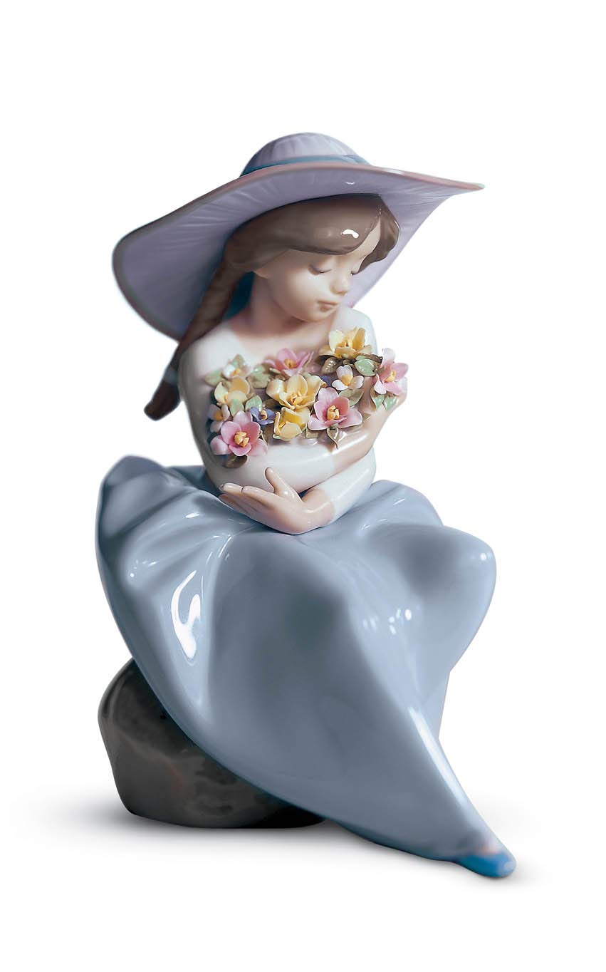 LLADRÓ Fragrant Bouquet Porcelain Girl Figurine - Handcrafted Spanish Collectible with Floral Design | Perfect for Home Decor, Gift Giving & Collector's Display