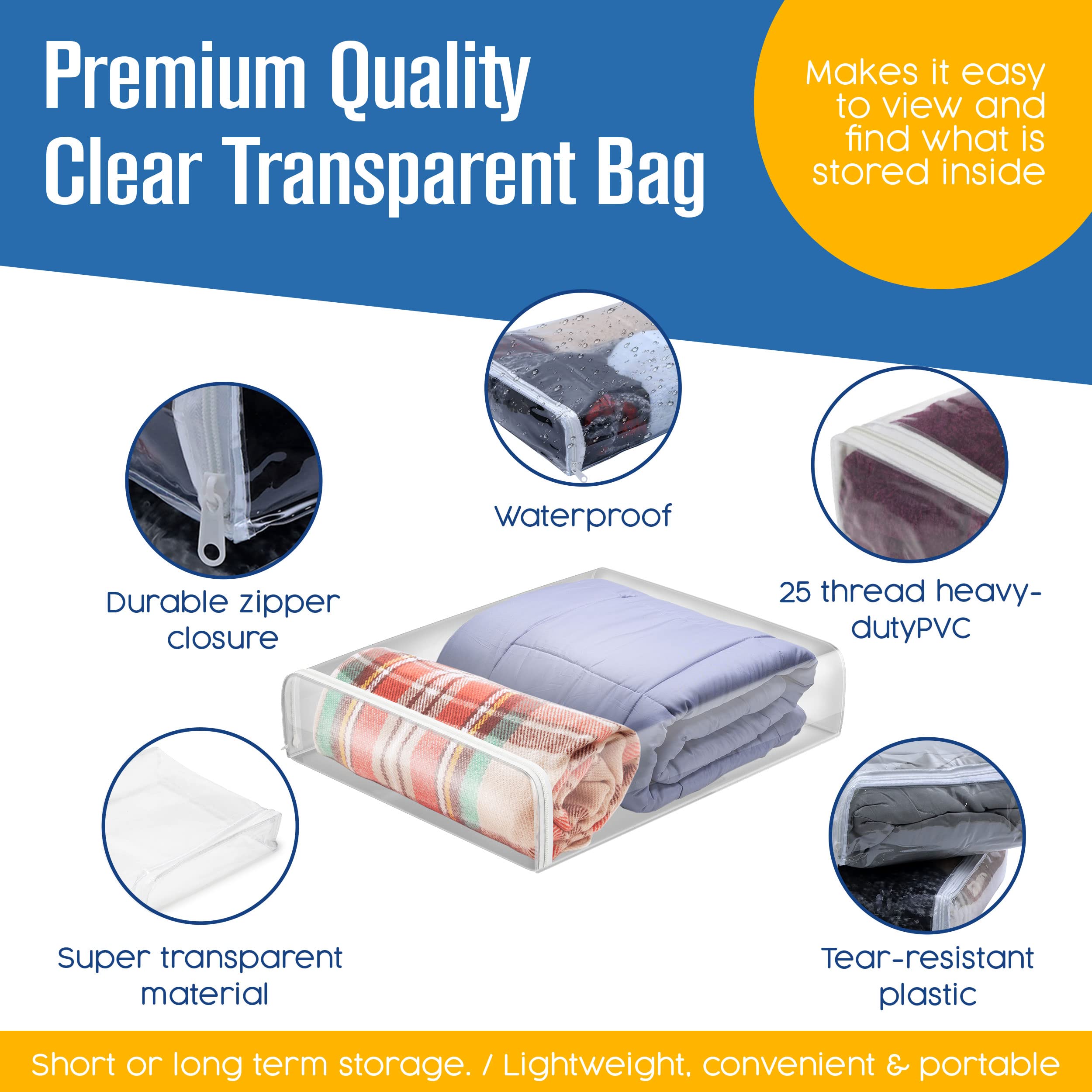 Houseables Clear Zippered Plastic Storage Bags for Clothes, Blankets, Bed Sheets & Linens - 18x15 Inch Moth-Proof Vinyl Garment Bags (5-Pack) - Perfect for Seasonal Storage, Travel & Closet Organization