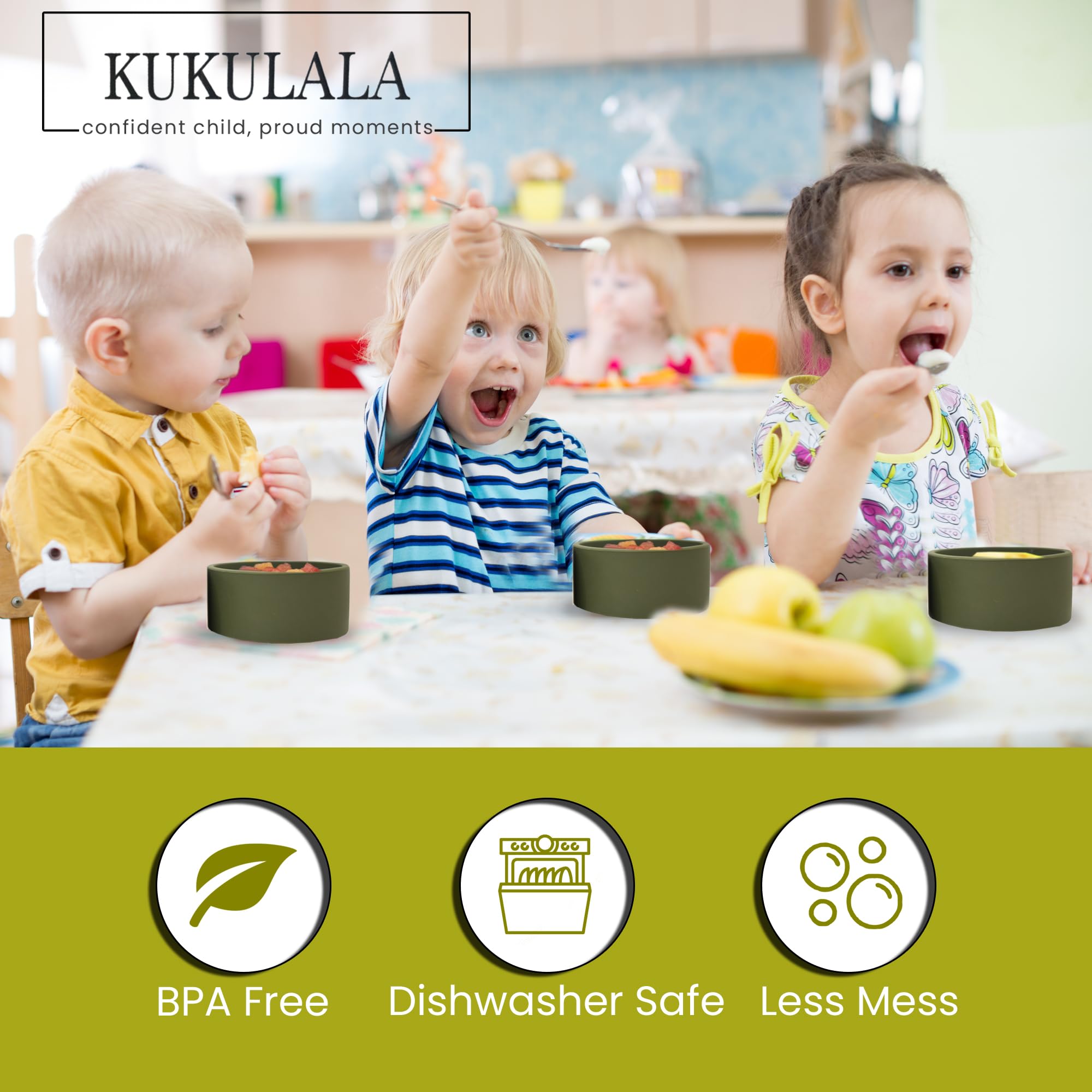 Stay Put Suction Cups - Silicone Small Bowls for Baby, Toddler, Snacks & Small Item Storage (Olive Green) | Microwave & Dishwasher Safe | Perfect for Highchair Trays, Travel & Kitchen Organization