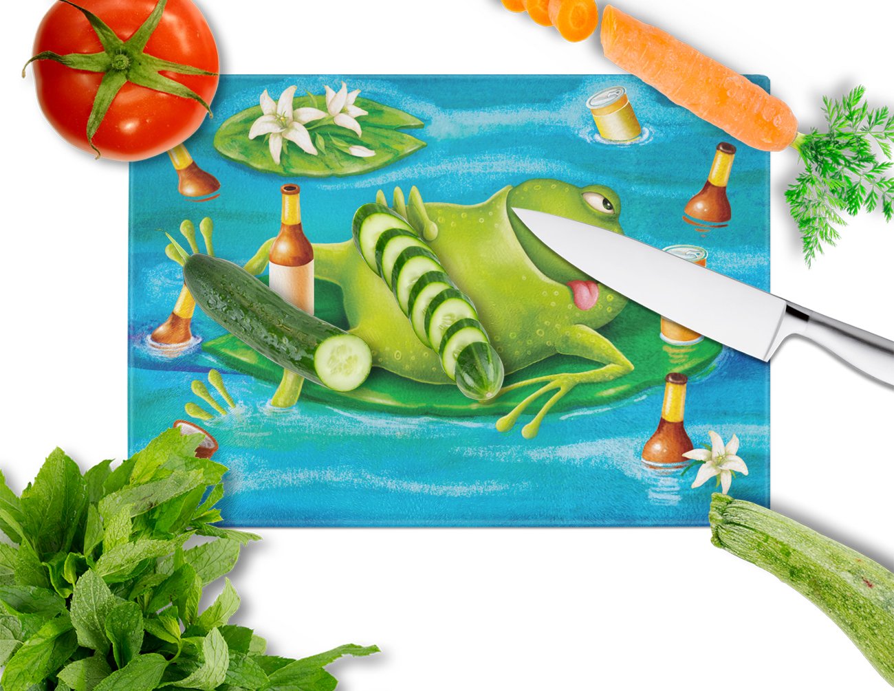 Frog Drinking Beer Tempered Glass Cutting Board - Large Decorative Kitchen Chopping & Serving Board - Durable Scratch-Resistant for Party, BBQ, Home Decor - Caroline's Treasures APH0093LCB