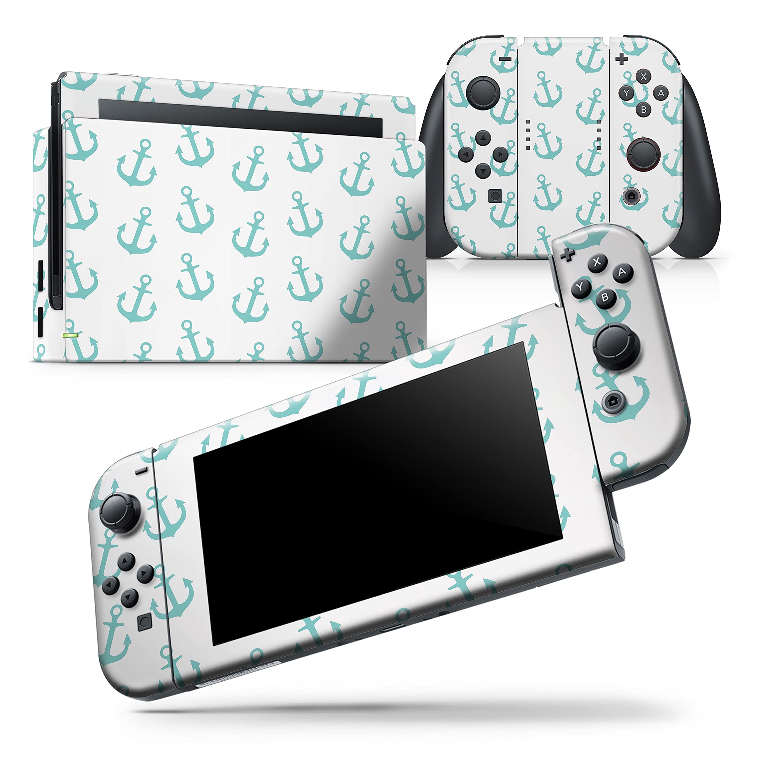 Nintendo Switch OLED Skin Decal - Teal Micro Anchors Protective Vinyl Wrap Cover Compatible with Switch OLED & Joy-Con - Scratch-Resistant, Removable for Gaming & Travel Protection