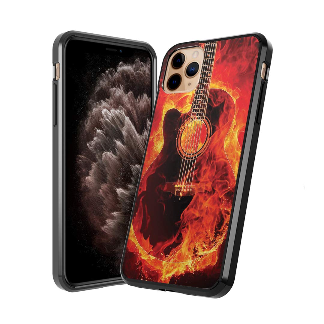 Moriko Cute Fusion Gel Case Compatible with iPhone 11 Pro - Anti-Scratch Slim Soft Grip Protective Cover for 5.8 Inch Display (Fire Flames Guitar Design) | Perfect for Daily Use, Travel & Outdoor Activities