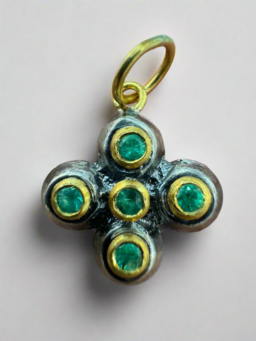24K Gold & Sterling Silver Emerald Cross Pendant Necklace for Women - Byzantine Style Petite Jewelry - Perfect for Gifts, Church, Weddings & Special Occasions