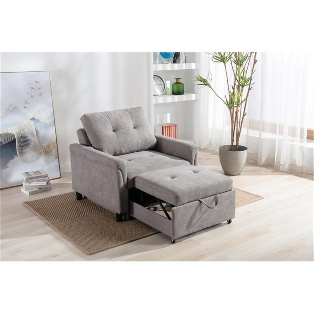BOWERY HILL Modern Gray Woven Fabric Convertible Armchair - Sleeper Sofa for Living Room, Bedroom & Small Spaces - Perfect for Apartments, Dorms & Guest Rooms