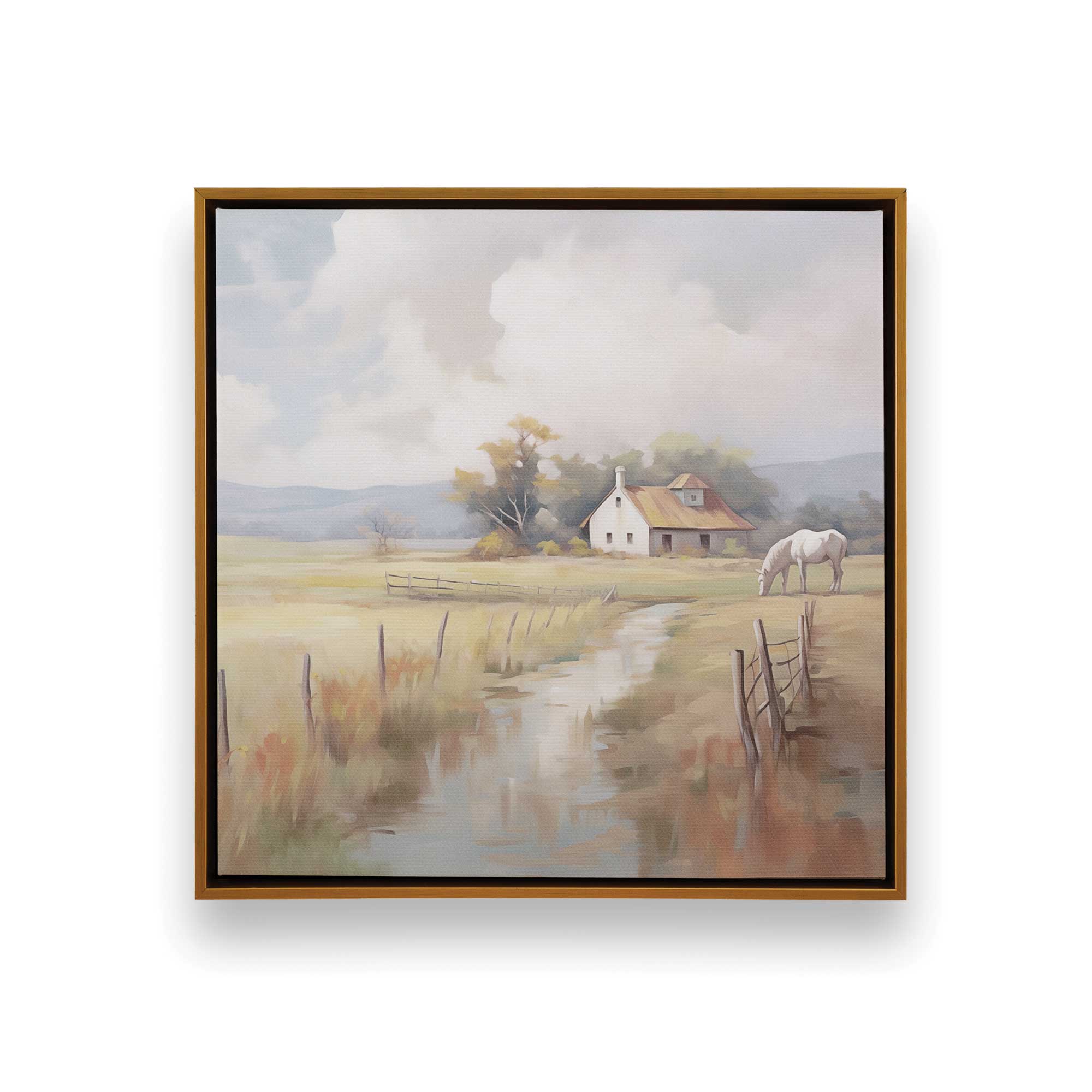 Countryside Farmhouse Canvas Wall Art - Rustic Landscape Painting for Living Room, Bedroom & Office Decor