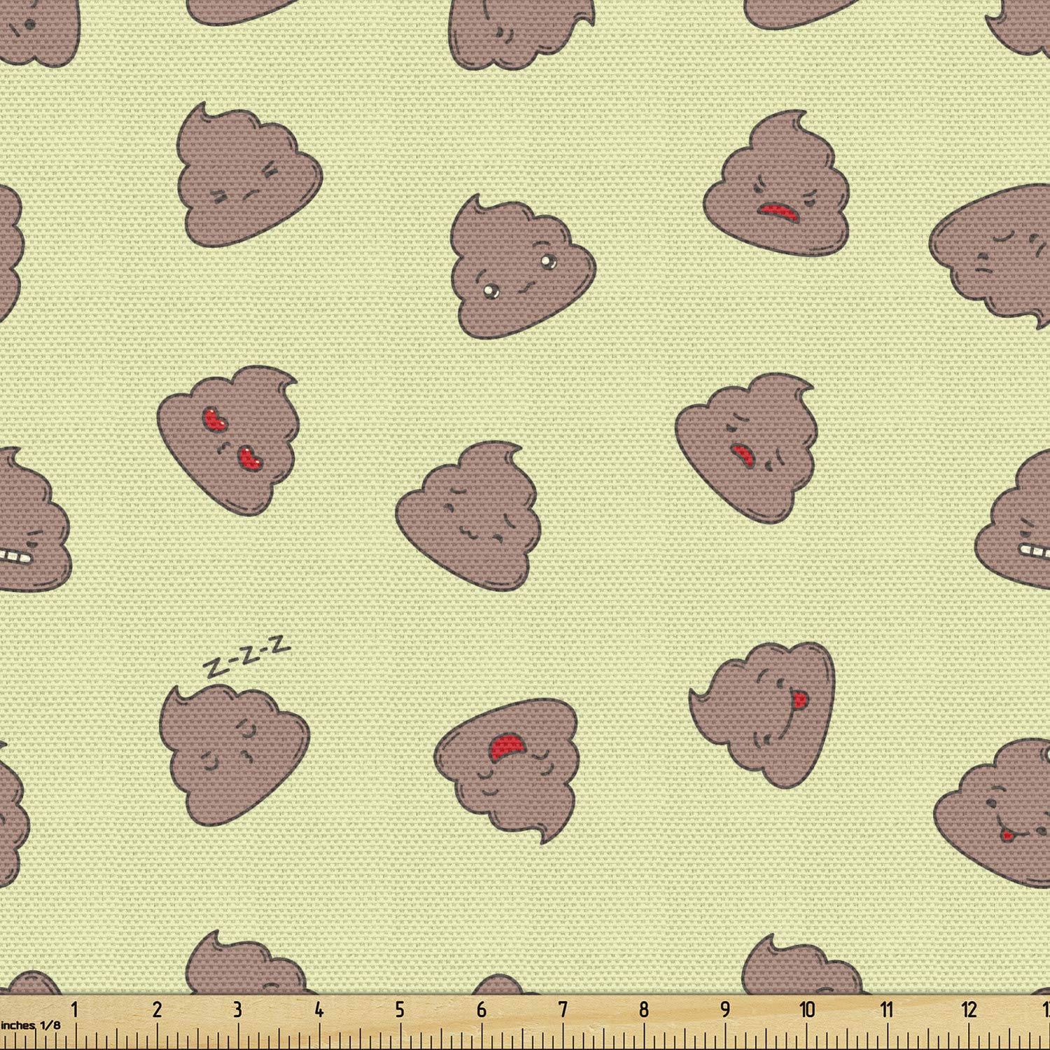 Ambesonne Poop Emoticon Fabric by The Yard - Kawaii Style Funny Cartoon Print Decorative Fabric for Upholstery, DIY Crafts & Home Decor - 10 Yards in Pale Yellow Warm Taupe - Perfect for Pillows, Curtains & Quilting Projects