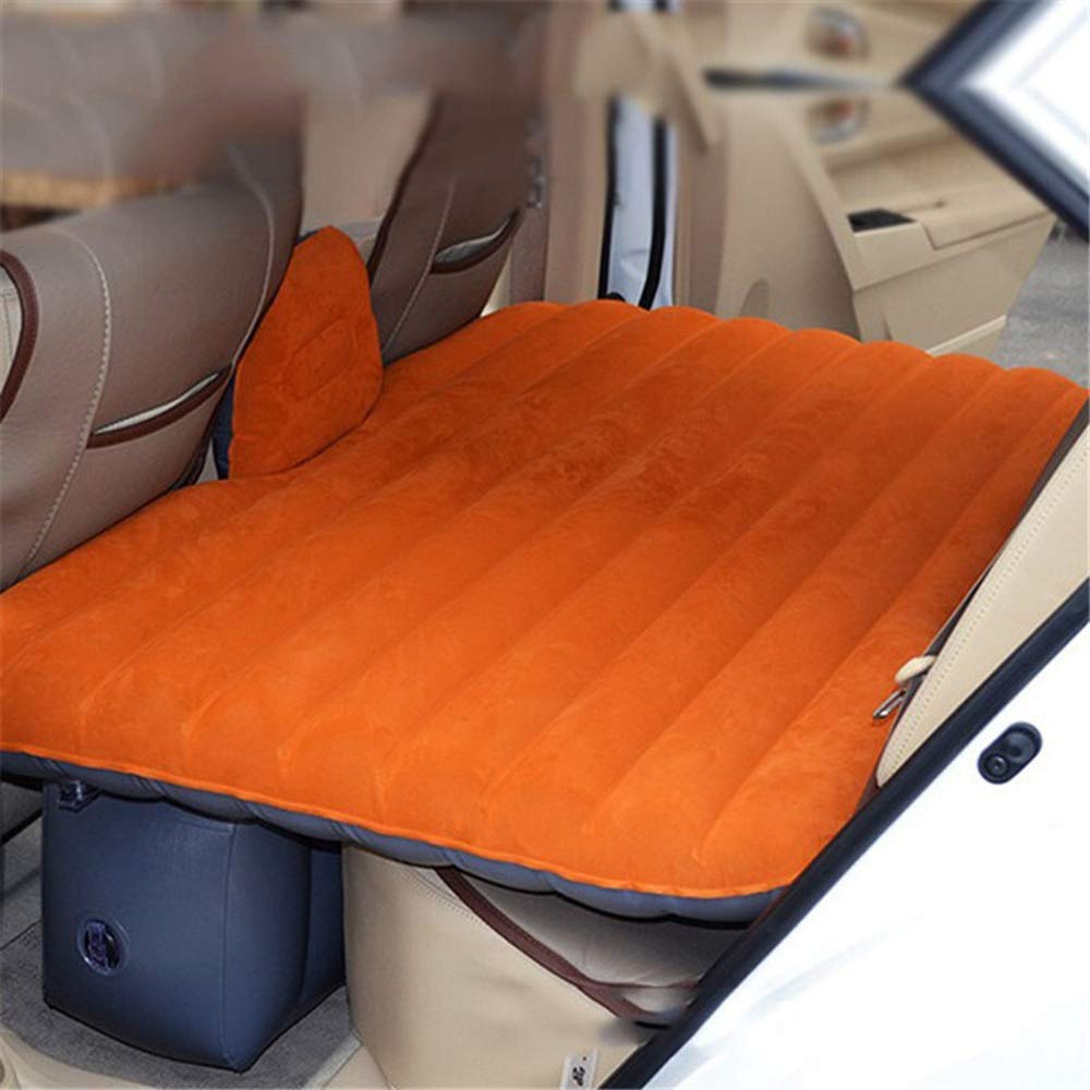 Inflatable Car Back Seat Air Mattress - Travel Bed for Camping & Road Trips - Durable Oxford Fabric - Portable & Comfortable (Orange) - Perfect for Family Vacations, Outdoor Adventures & Long Drives