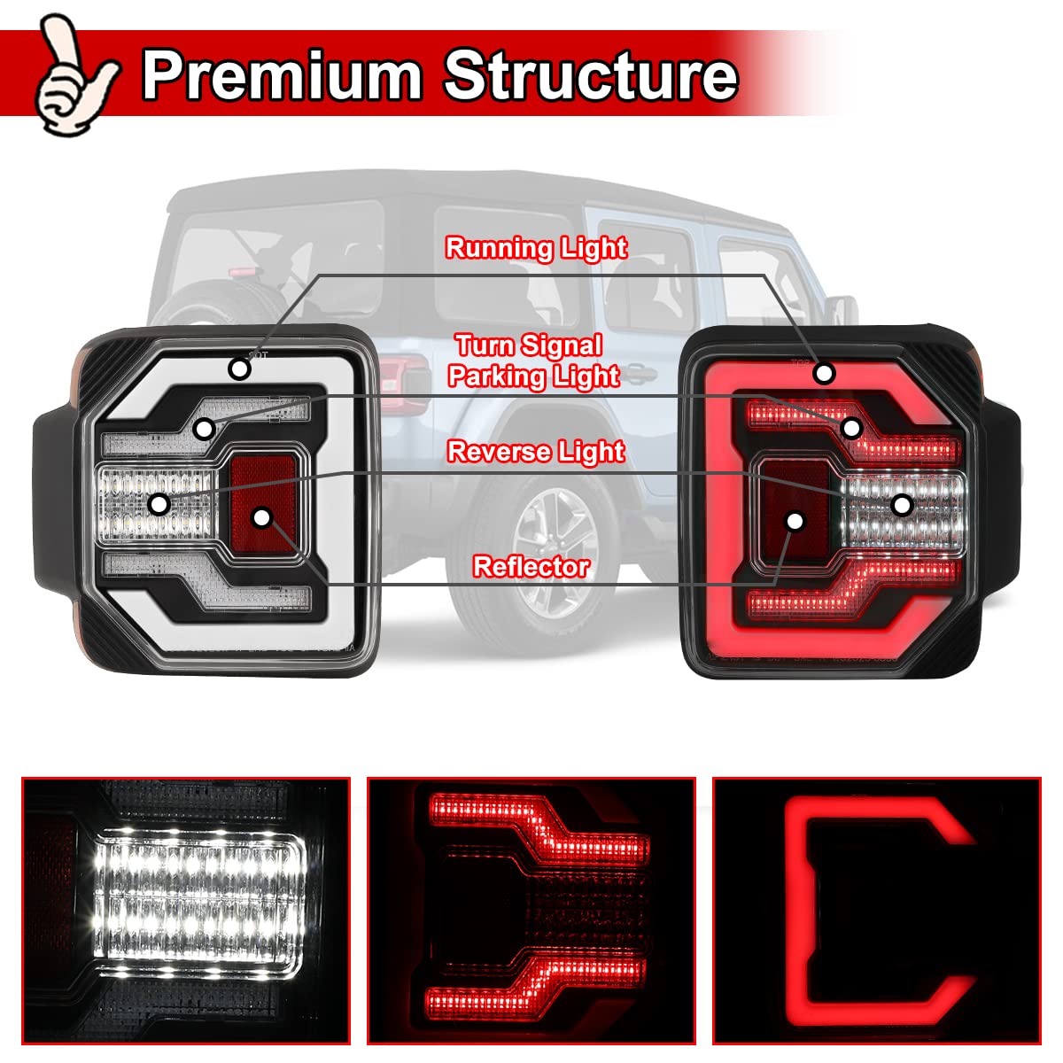 Nixon Offroad LED Sequential Tail Lights for Jeep Wrangler JL & JLU (2018-2025) & 4XE Plug-in Hybrid (2021-2025) - Matte Black Housing with Clear Lens - Direct Replacement Rear Light Assembly (1 Pair) - Perfect for Off-Roading, Night Driving & Custom Jeep Upgrades