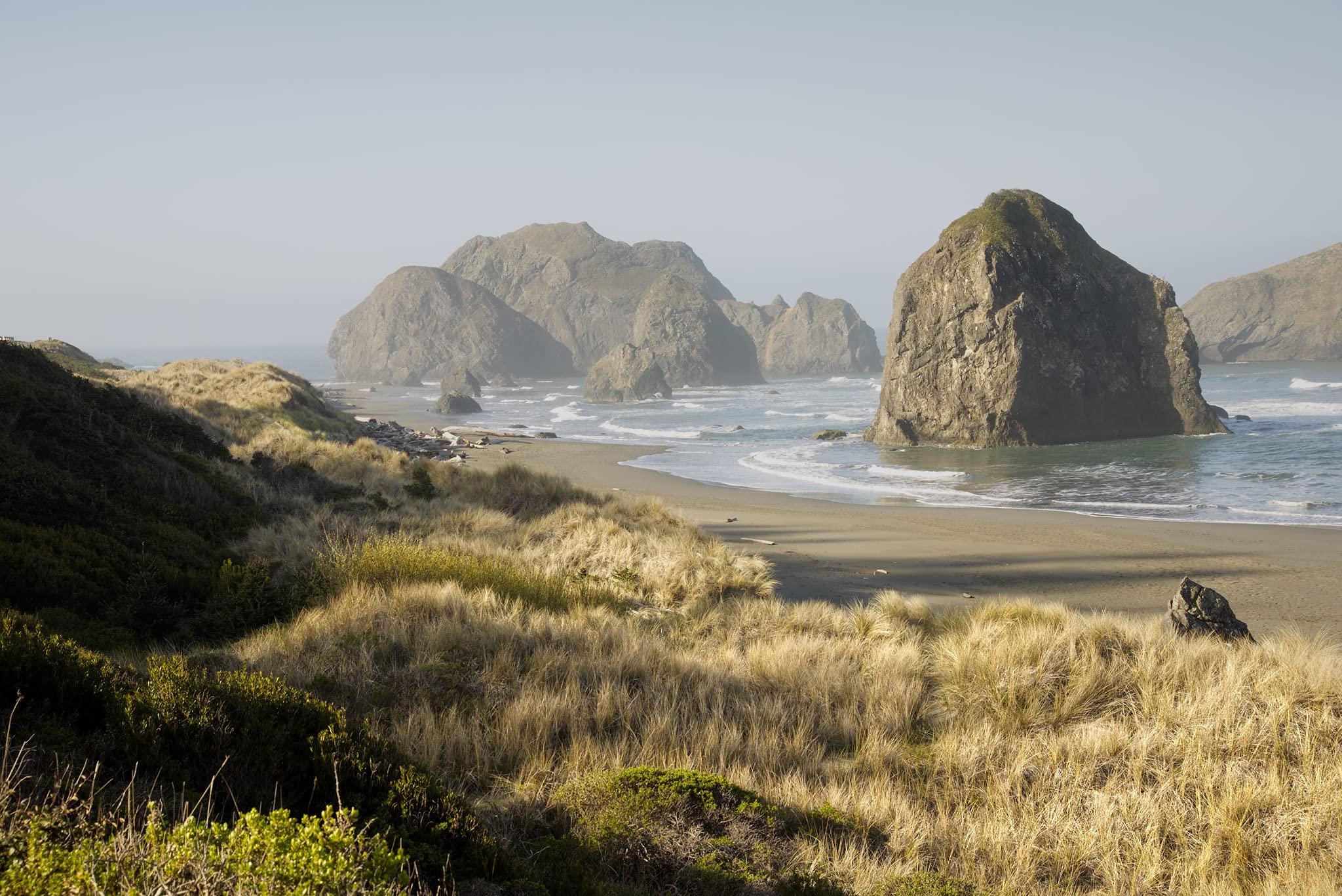 Coastal Ocean Sea Stacks and Beach at Morning Landscape Photo Wall Art Print - Acrylic Framed Canvas (24x36 inches) - Perfect for Living Room, Bedroom, Office Decor