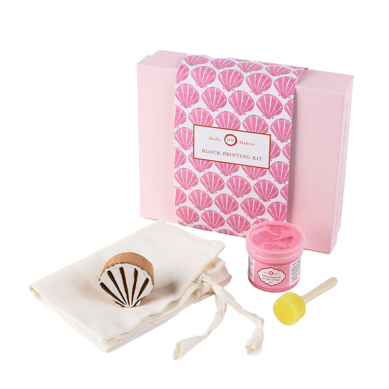 Block Printing Kit with Linen Drawstring Bag - DIY Fabric Printing Supplies for Beginners - Perfect for Crafting, Home Decor & Gift Making (Shell Dirty Pink)
