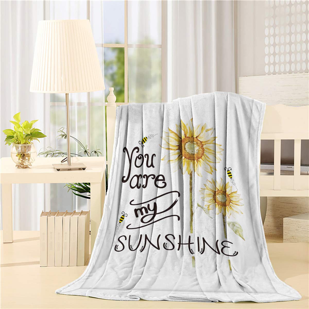 DoremiHome Sunflower Throw Blanket 40x50 Inches - Soft Fluffy Plush Fleece Blanket for Couch, Sofa & Bed - Cozy Microfiber Blanket in White - Perfect for Gifts, Home Decor & Snuggling - You Are My Sunshine Blanket