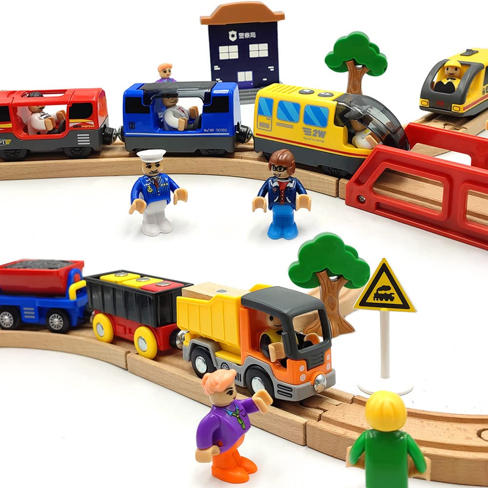 14pcs Wooden People Figures for Kids - Professions Action Figures Playset for Train Tracks & Toy Cars - Perfect for Play House, Pretend Play & Educational Scenes