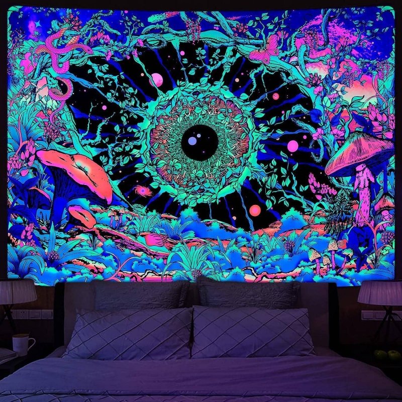 Optic Mushrooms Official Glow Tapestry UV Blacklight Art Decor - Psychedelic Room Decor for Bedroom, Dorm & Festival