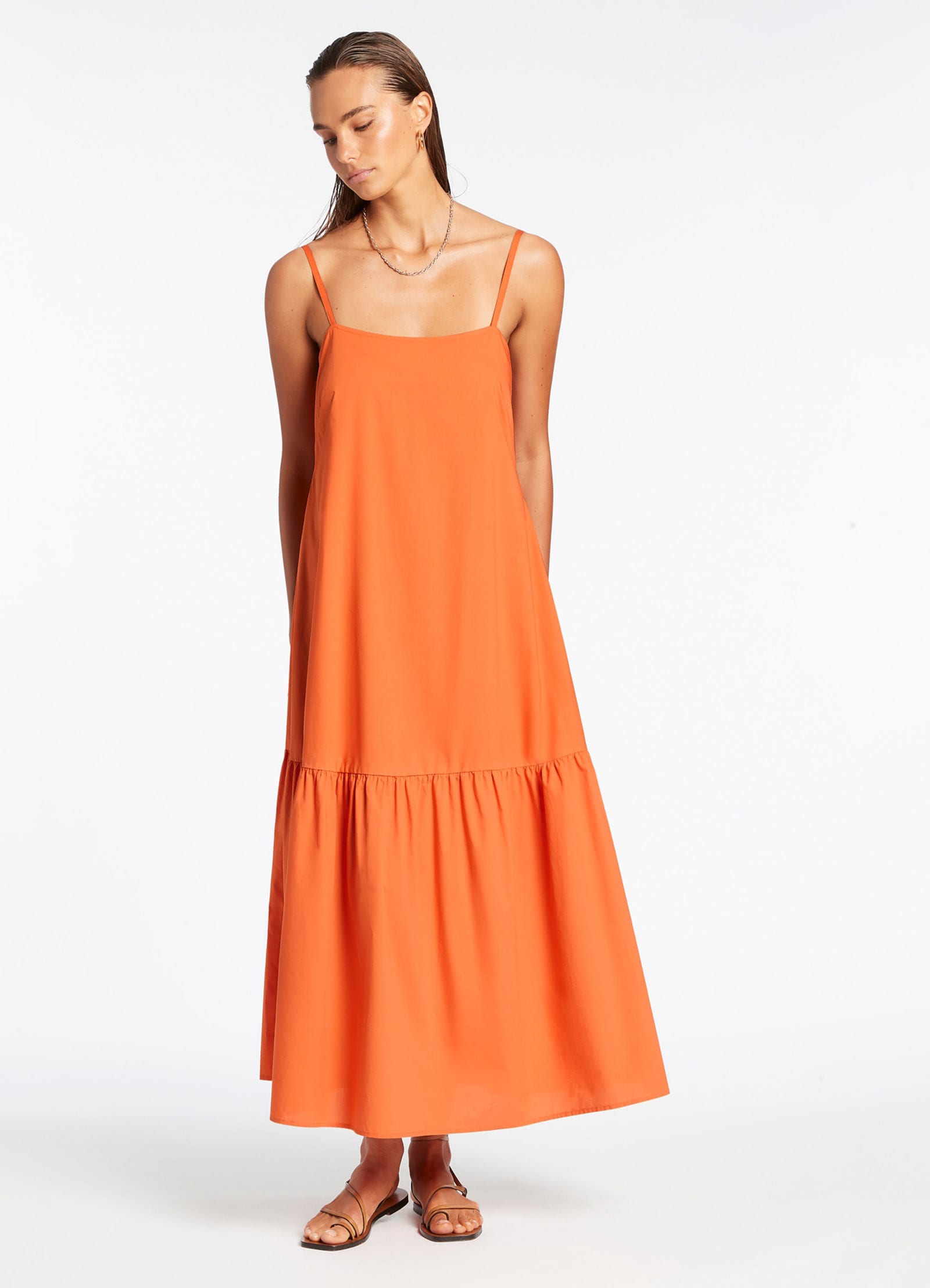 JetSet Women's Tiered Flowy Dress in Orange - Perfect for Summer Vacations, Beach Getaways & Casual Outings