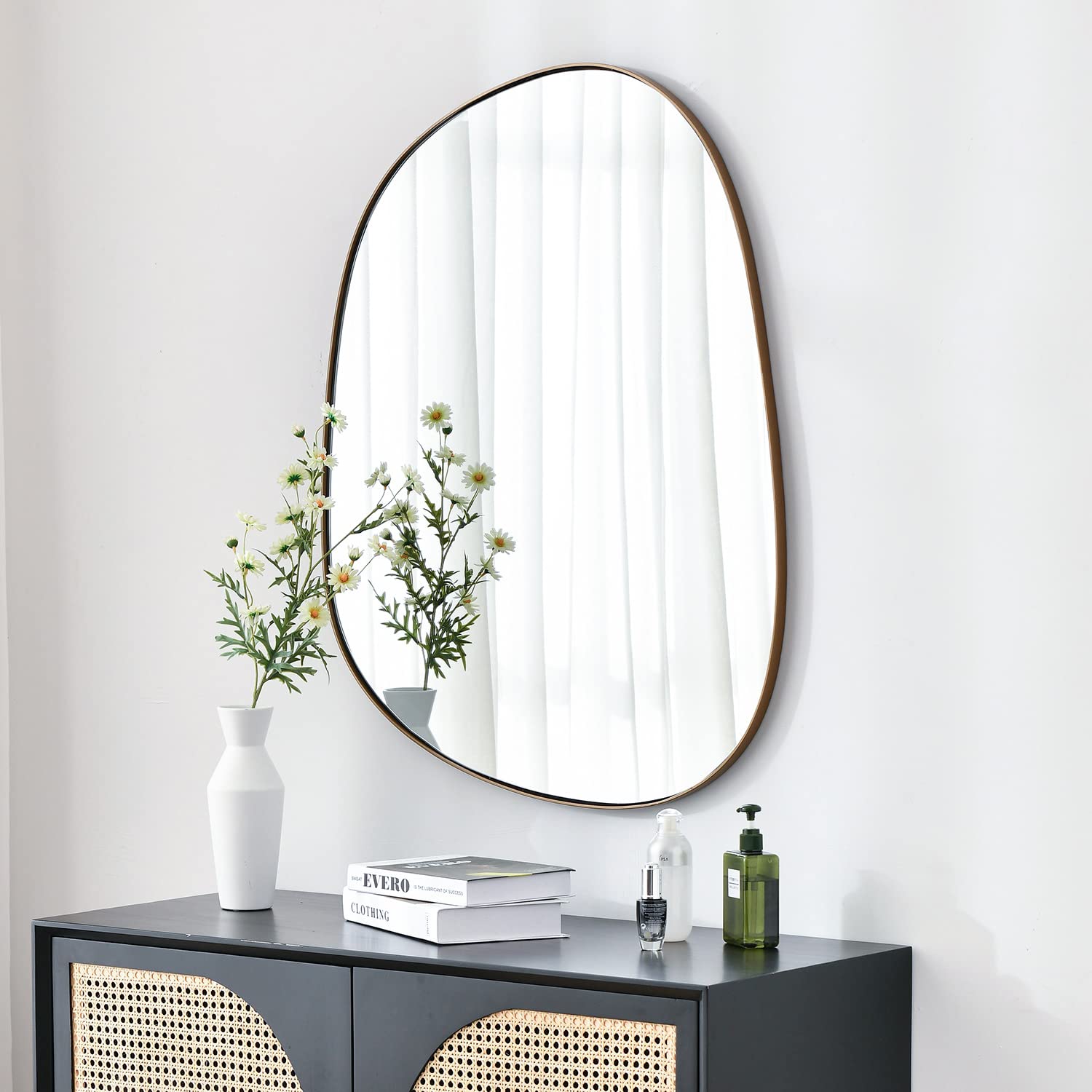 23x30 Inch Asymmetrical Brass Framed Wall Mirror - Modern Decorative Mirror for Living Room, Bathroom, Bedroom & Entryway - ELE-STOU-0064G | Perfect for Home Decor, Vanity Makeup & Interior Design