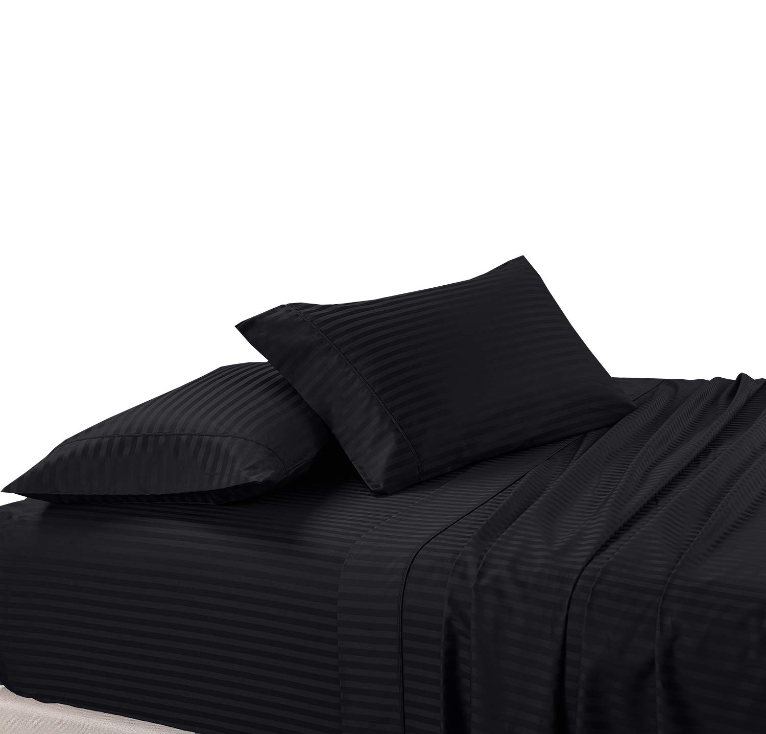 300 Thread Count Striped Black Queen Size Sheet Set - Ultra Soft & Breathable Bed Sheets for Comfortable Sleep - Perfect for Home, Hotel, and Guest Room Use