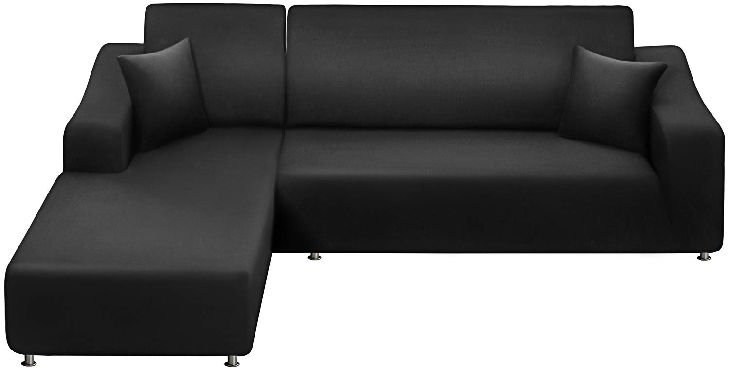 Premium L-Shaped Sectional Sofa Covers - Washable Slipcovers for 3-Seat Sofa + 3-Seat Chaise, 2-Piece Set with Pillowcases - Pet & Kid Friendly Furniture Protector (Black) - Perfect for Living Room, Family Room & Pet-Friendly Homes