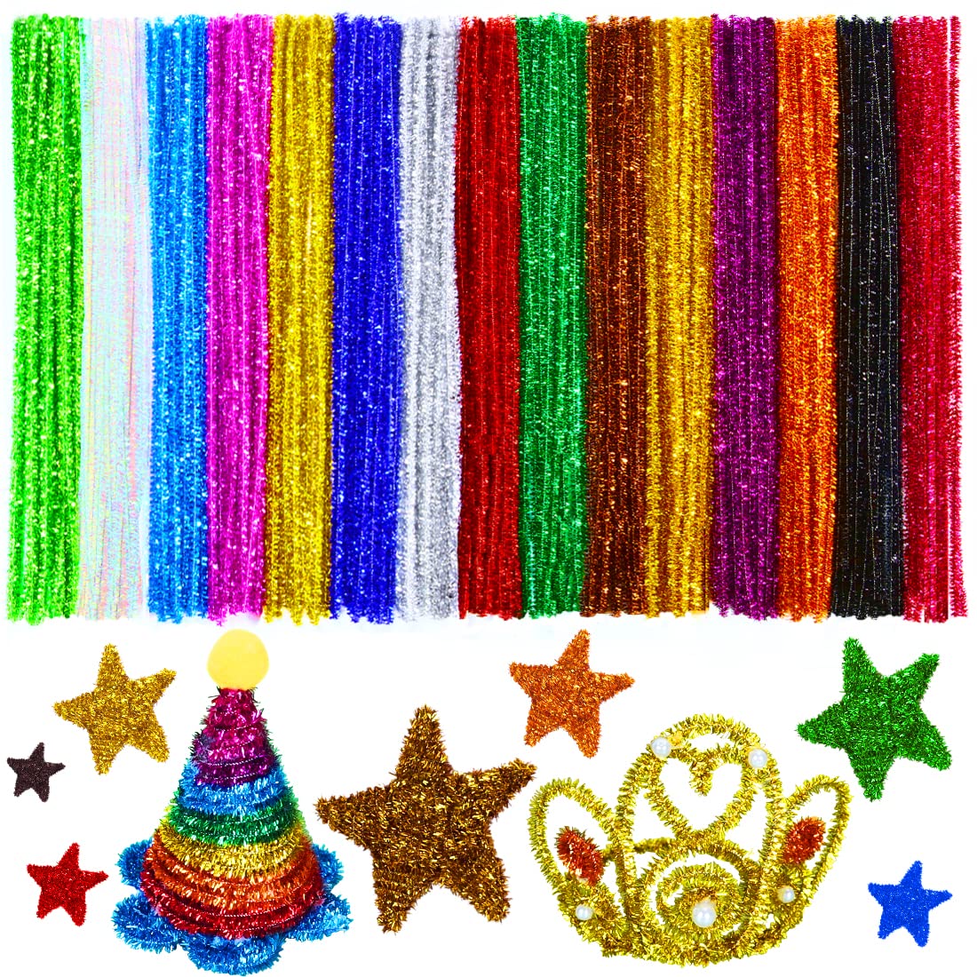 200 Metallic-Colored Glitter Pipe Cleaners for DIY Crafts - Art Supplies for Kids & Adults - Perfect for School Projects, Holiday Decorations & STEM Activities