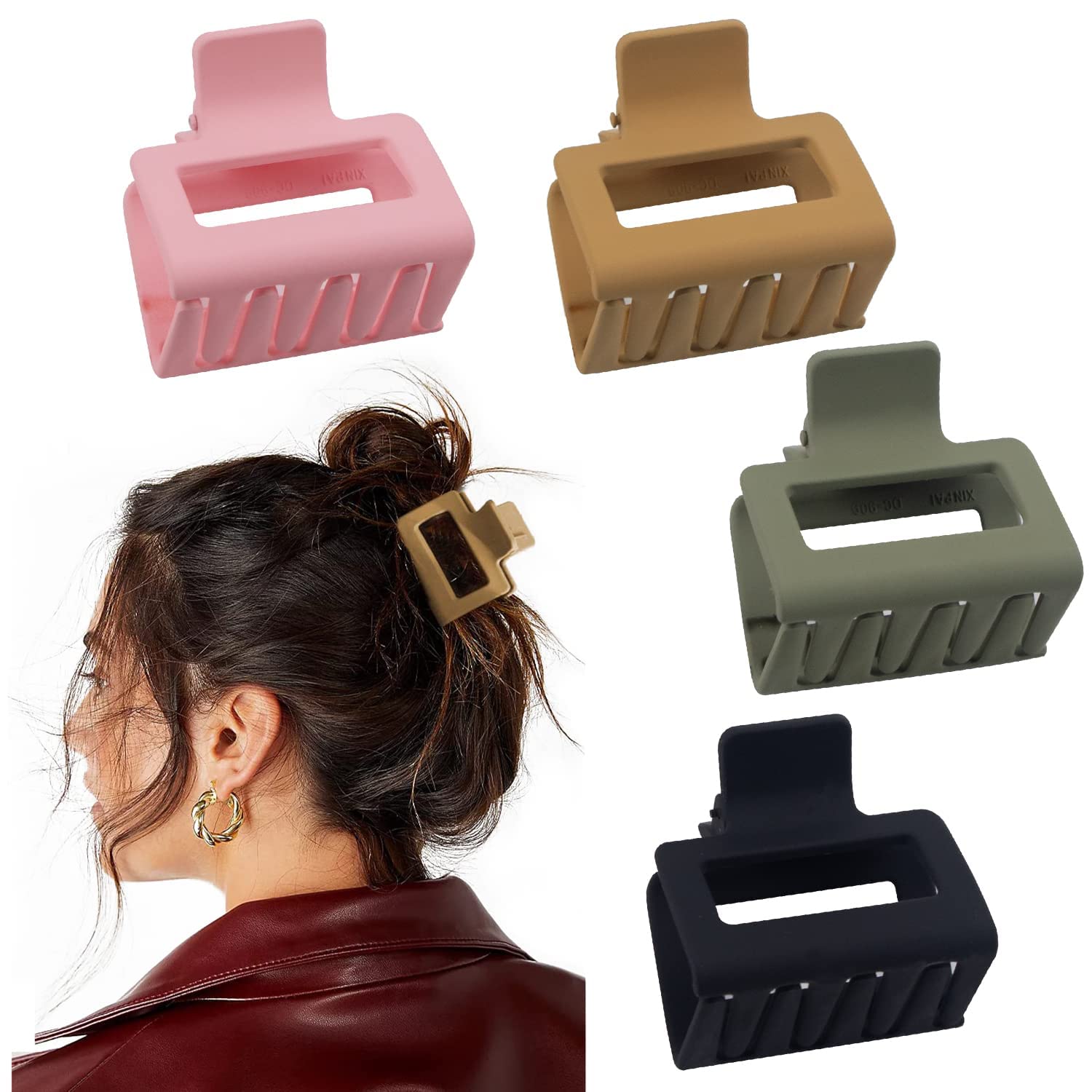 4PCS Matte Square Hair Claw Clips for Women & Girls - 2 Inch Medium Hair Clips for Thin to Thick Hair, Pastel Hair Accessories | Perfect for School, Work, Travel & Everyday Styling