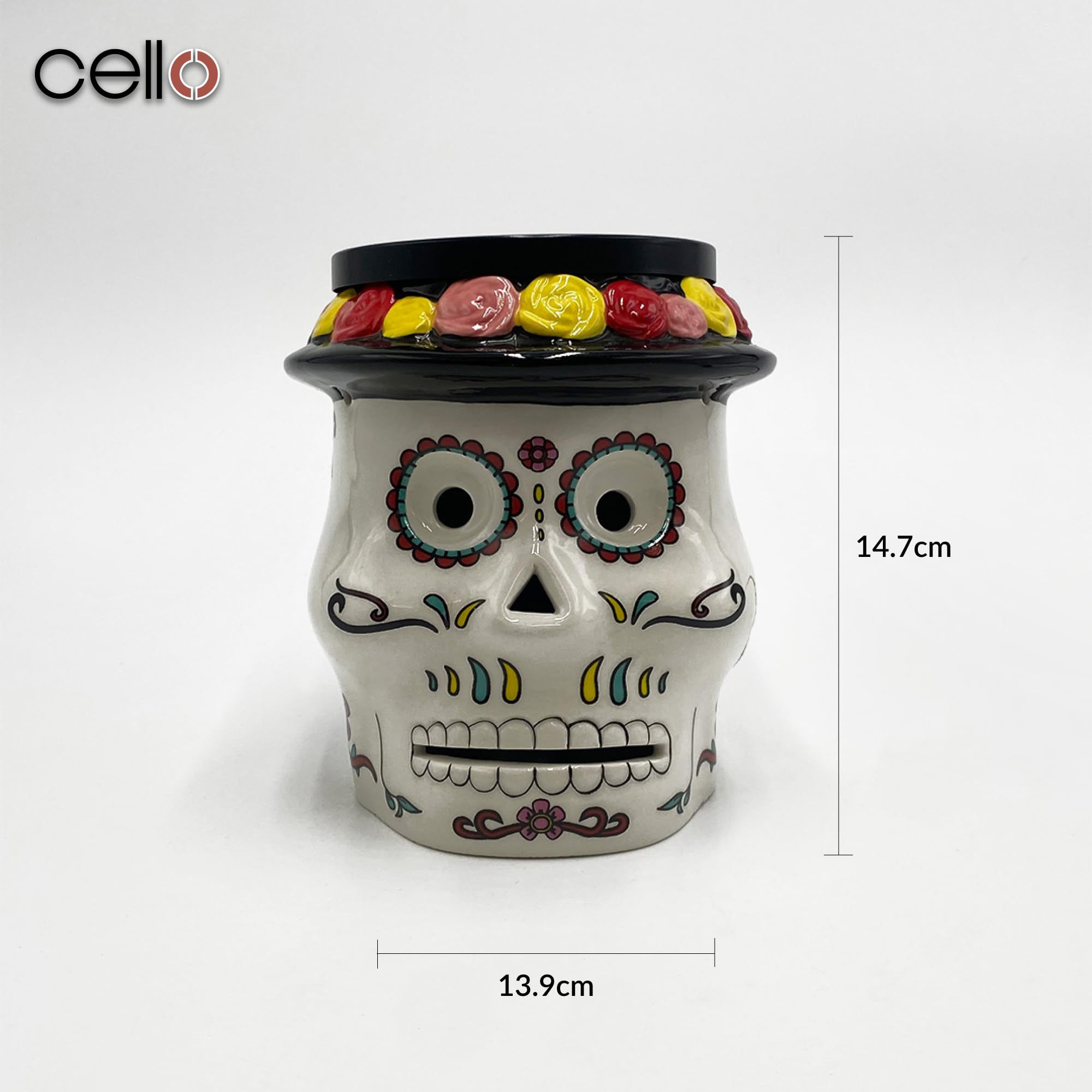 Cello Sugar Skull Electric Wax Melt Warmer - Perfect for Halloween Decor, Home Fragrance & Aromatherapy